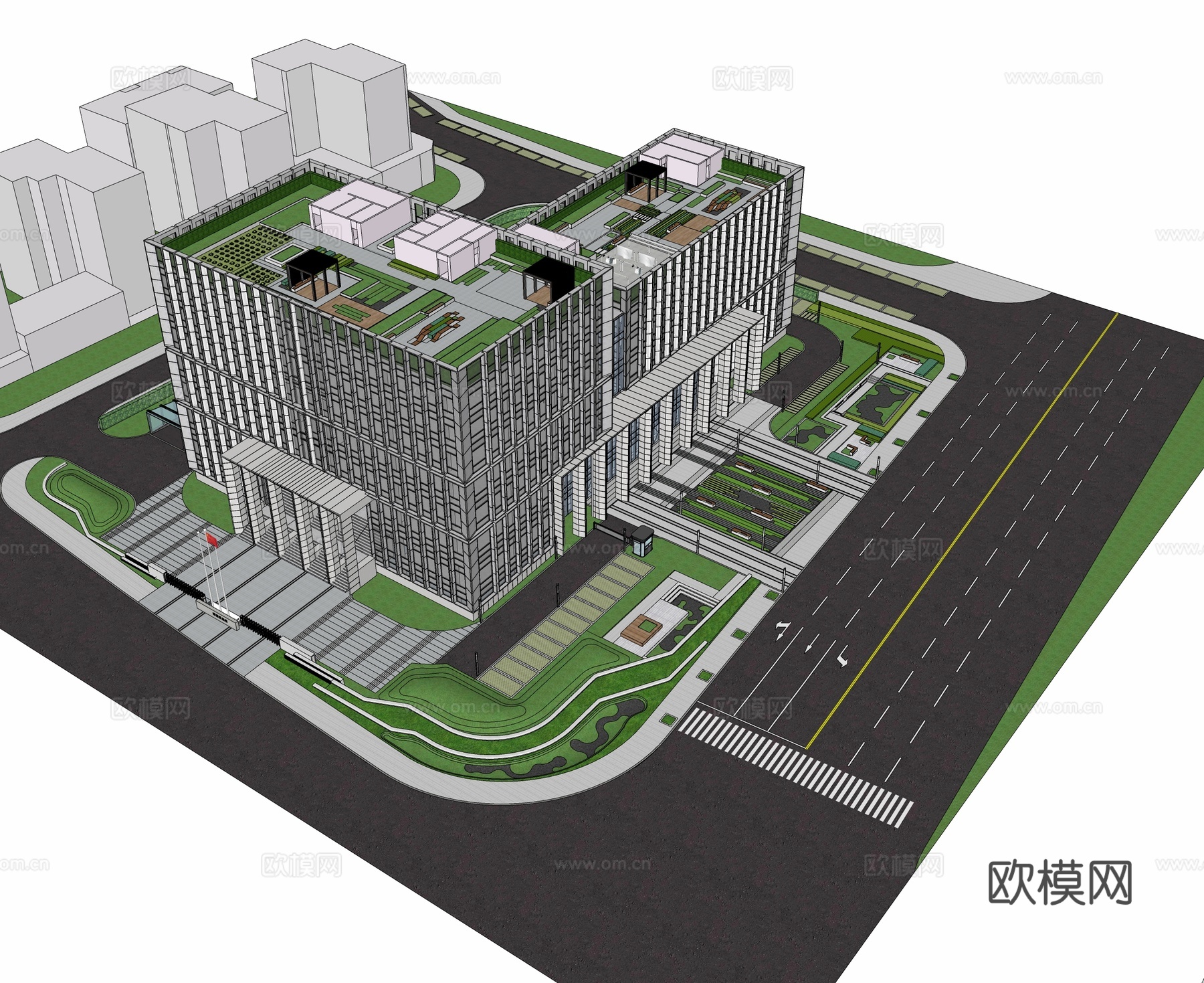 现代办公景观 办公园区 办公绿化 商办景观设计 工业园景su模型