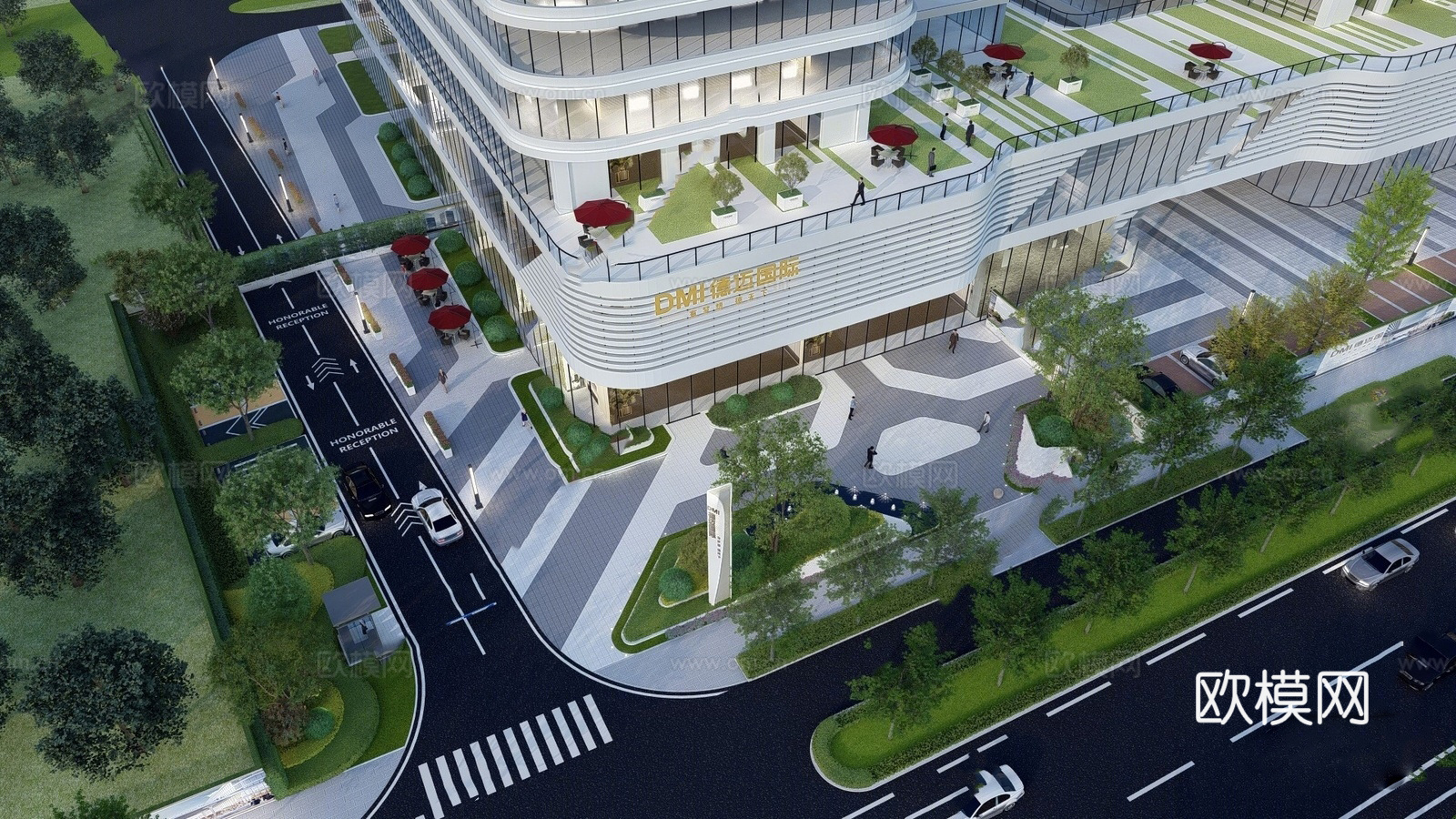 现代办公景观 办公园区 办公绿化 商办景观设计 工业园景su模型