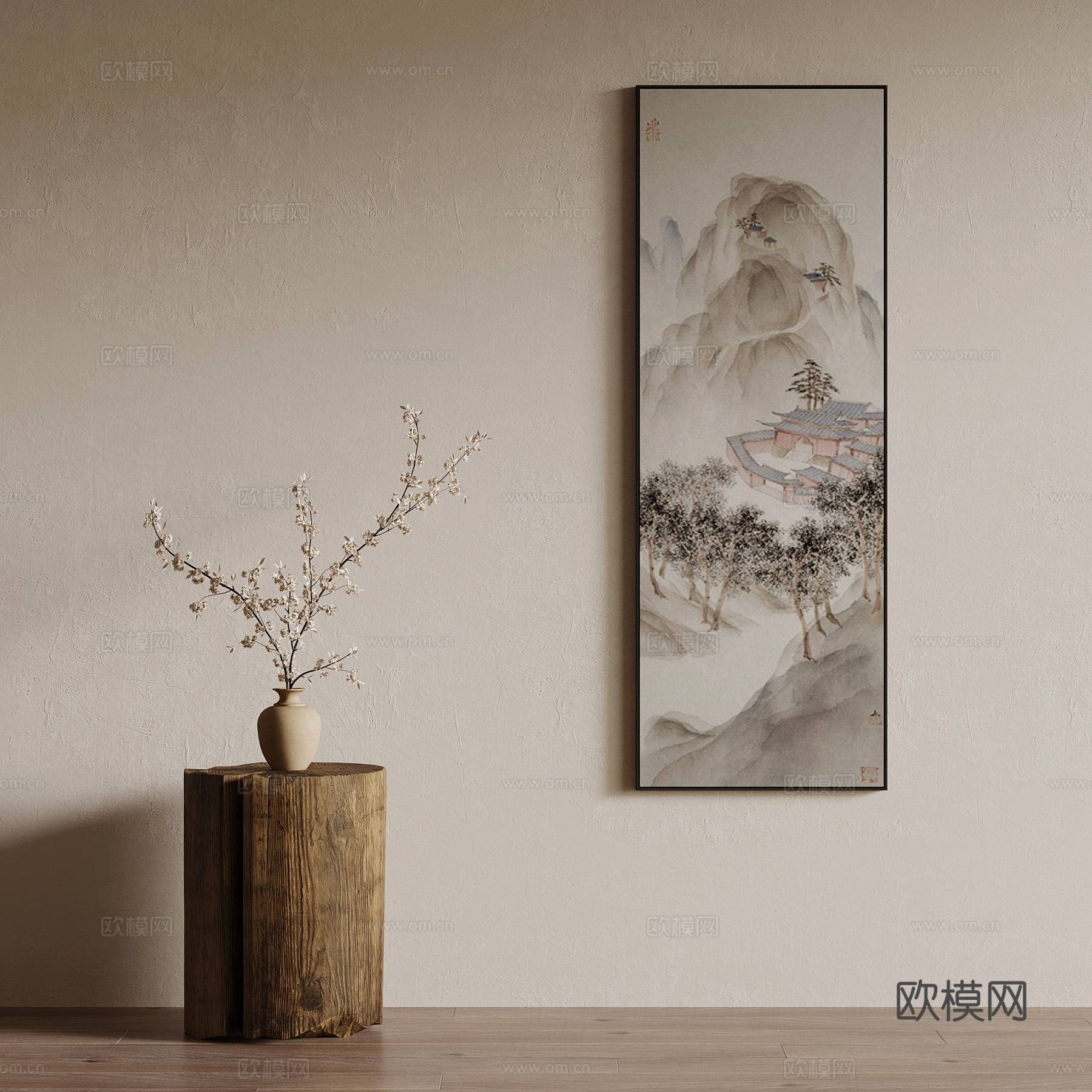 新中式挂画 装饰画 花瓶3d模型