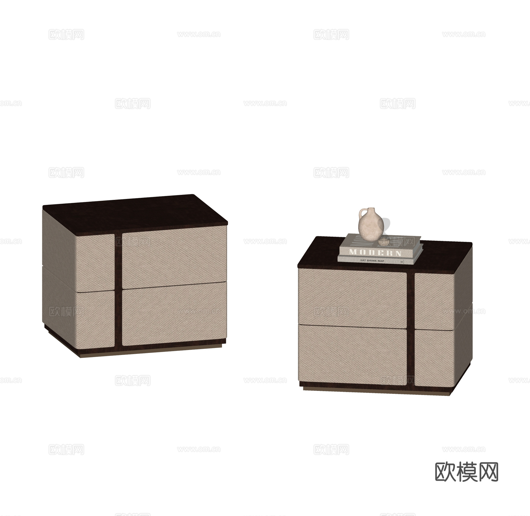 现代轻奢床头柜 复古床头柜 成品床头柜 方形床头柜 边几su模型
