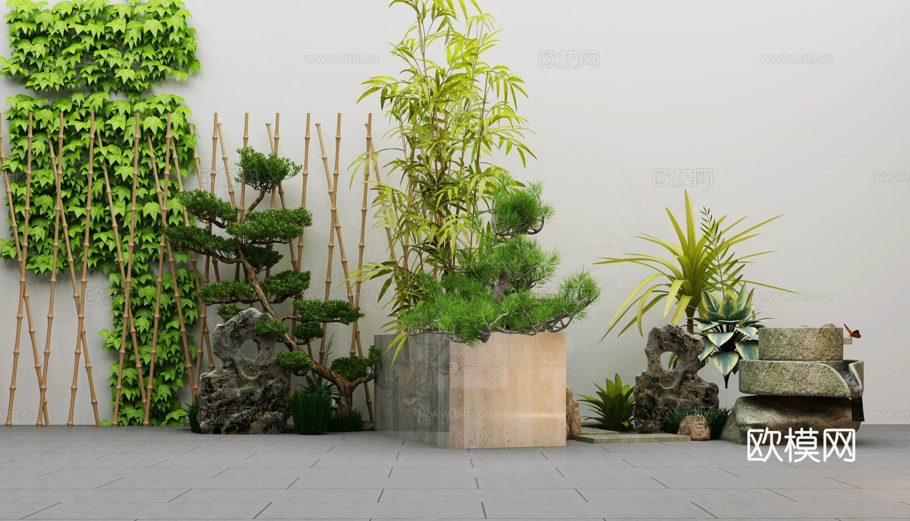 新中式庭院景观小品3d模型