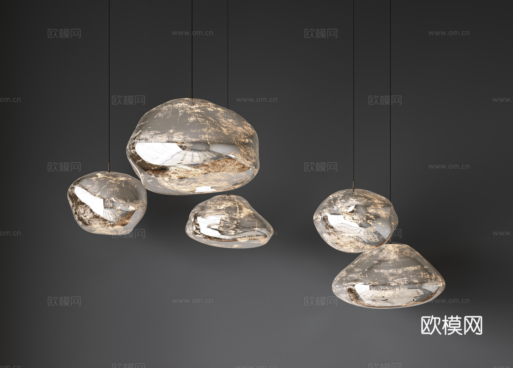 现代意式玻璃吊灯 轻奢吊灯 圆形吊灯 多头吊灯 现代吊灯3d模型