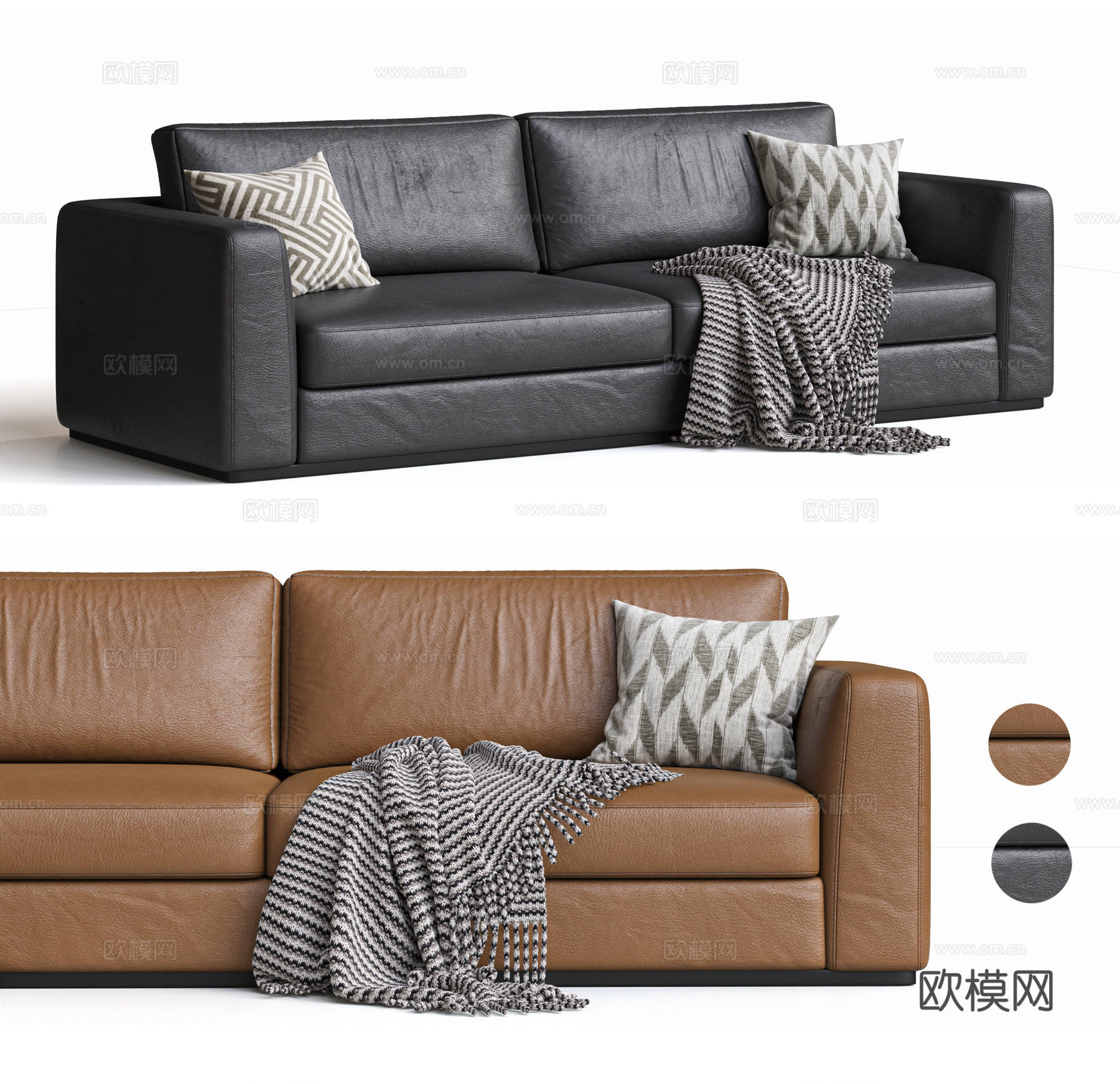 cassina 现代 意式 中古 双人沙发 皮沙发 抱枕3d模型