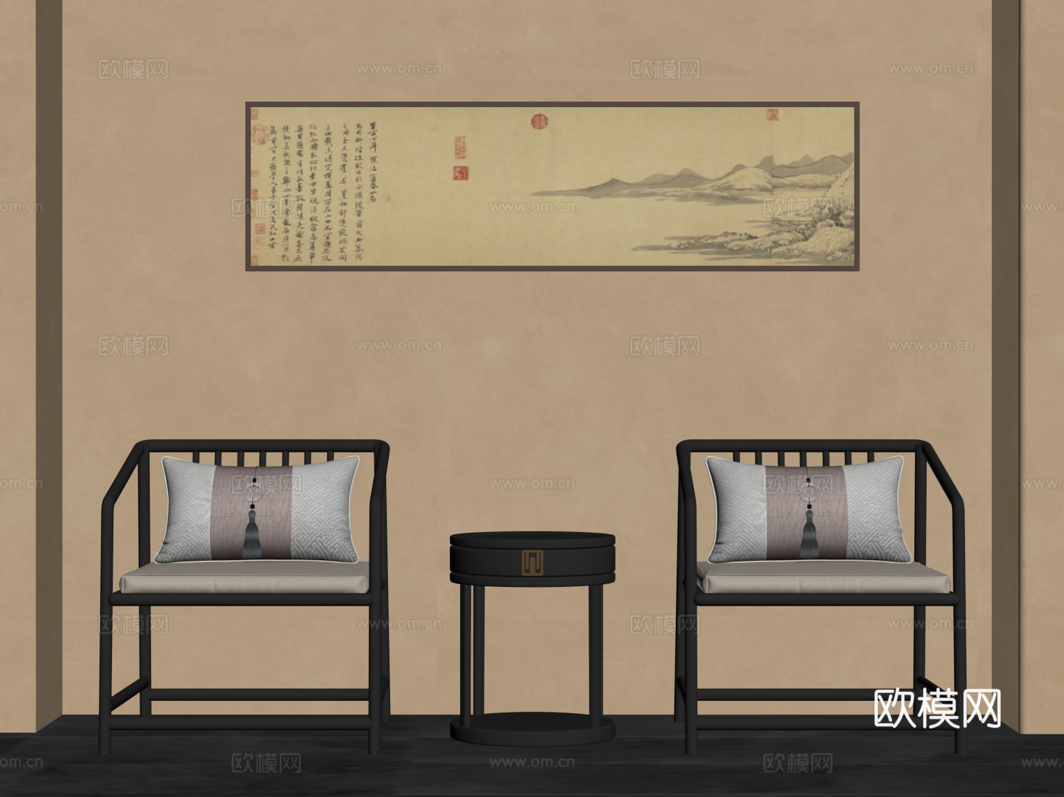 椅子 新中式椅子 休闲椅 边几 装饰画su模型