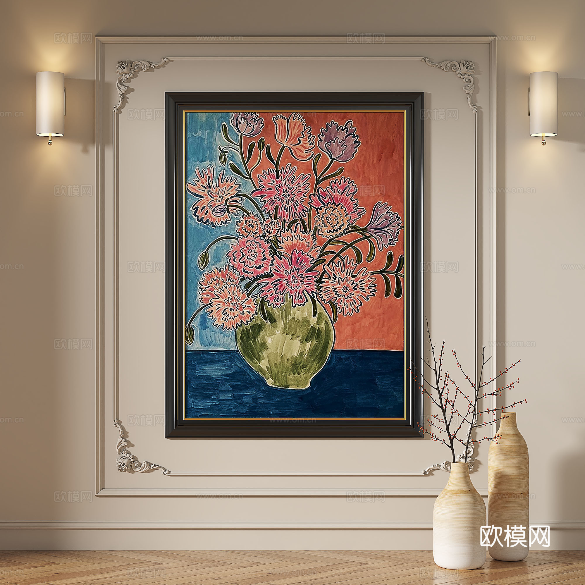 法式，复古，中古，现代，油画，轻奢，抽象，装饰画3d模型