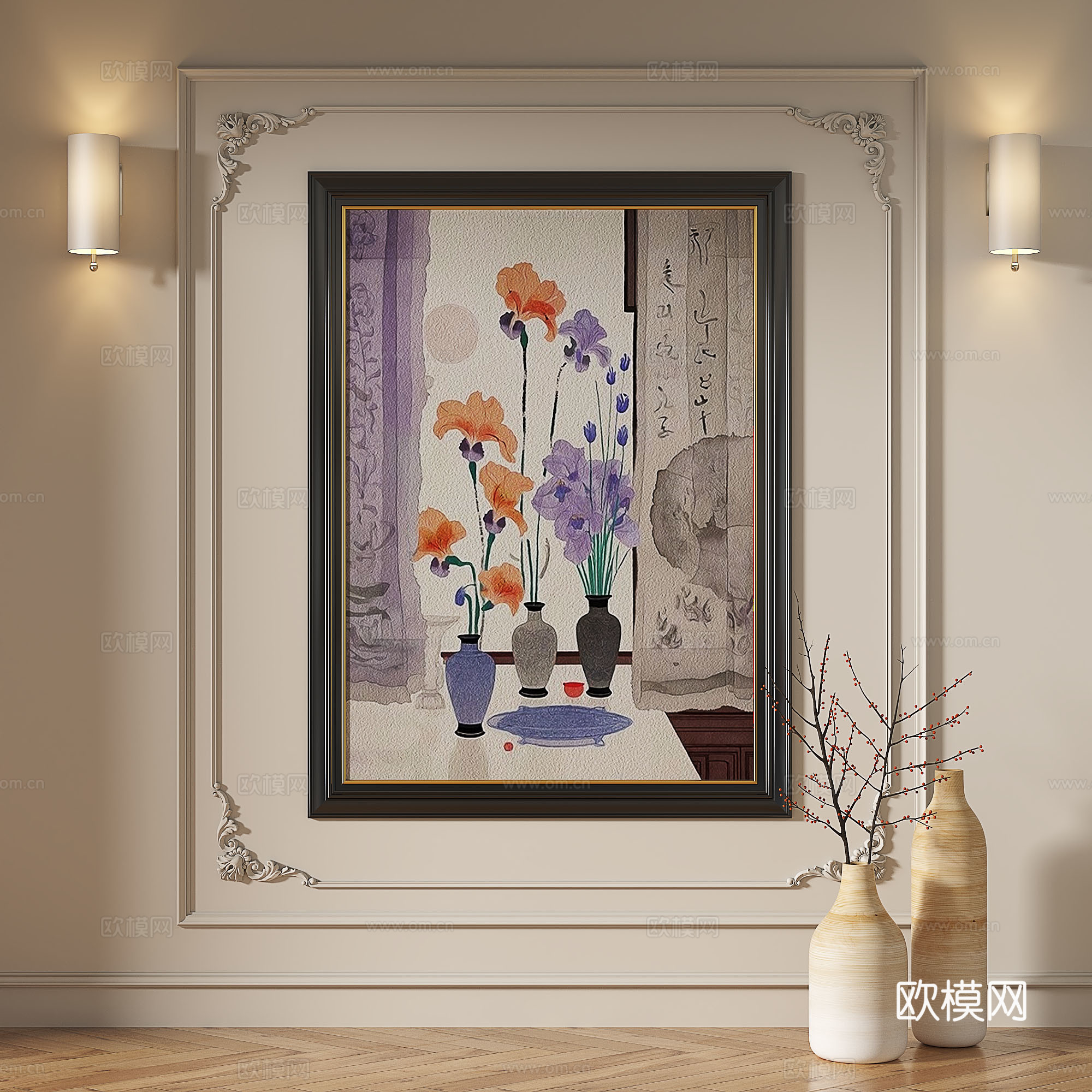 法式，复古，中古，现代，油画，轻奢，抽象，装饰画3d模型