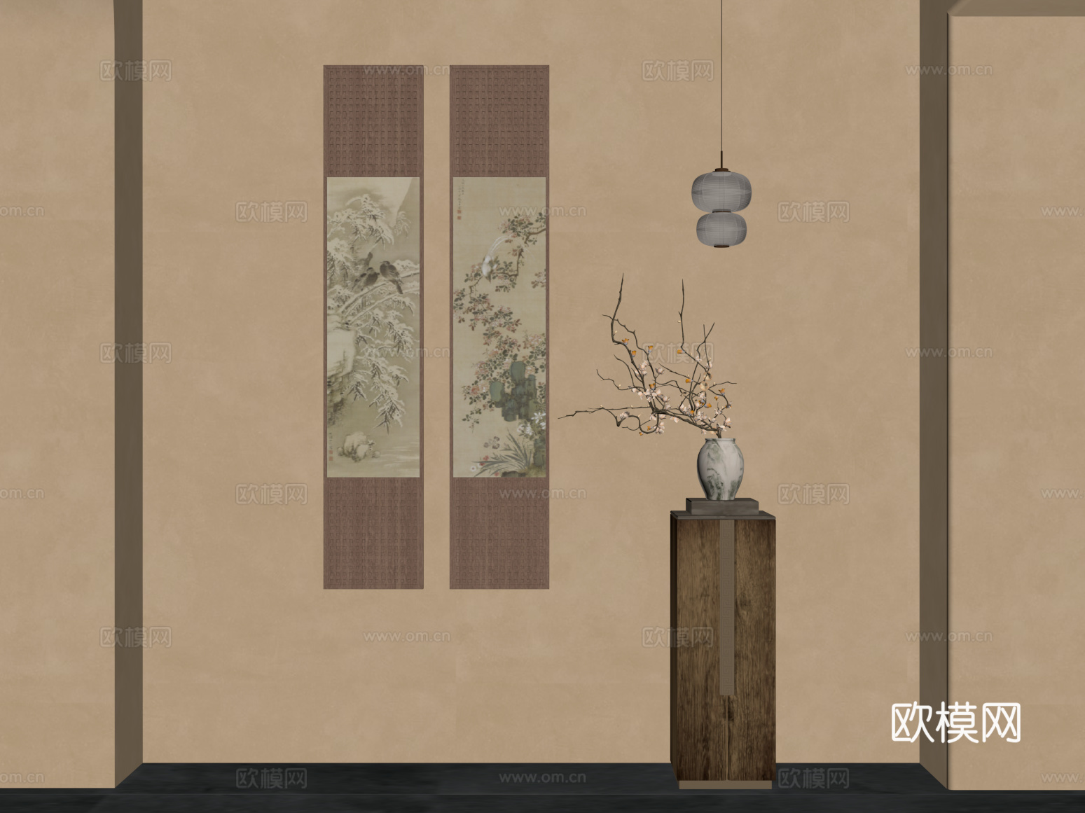 装饰画 新中式装饰画 墙饰挂画 花架 花su模型