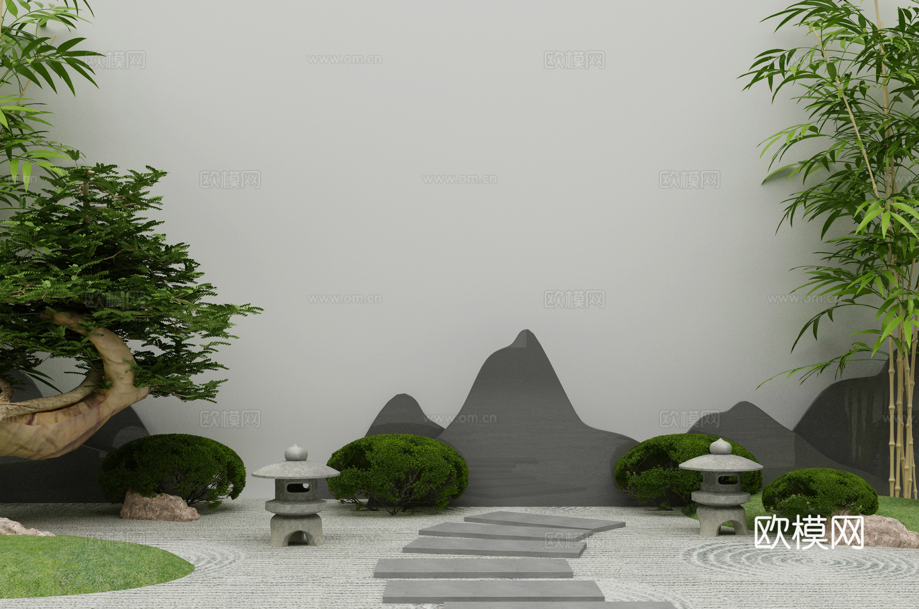 新中式庭院景观小品 石灯 石头 日式枯山水石3d模型