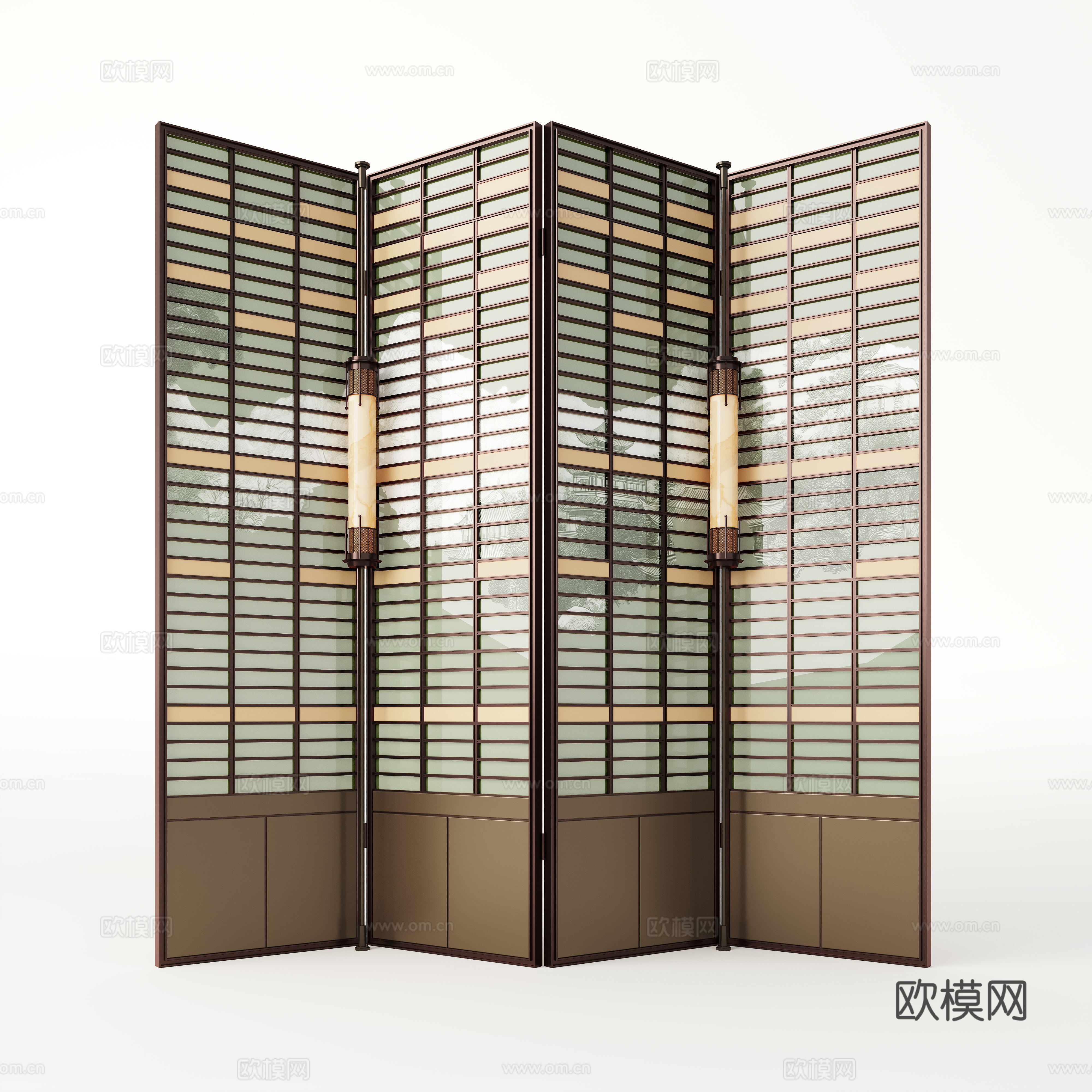 新中式屏风隔断 金属屏风 折叠屏风 意式屏风su模型