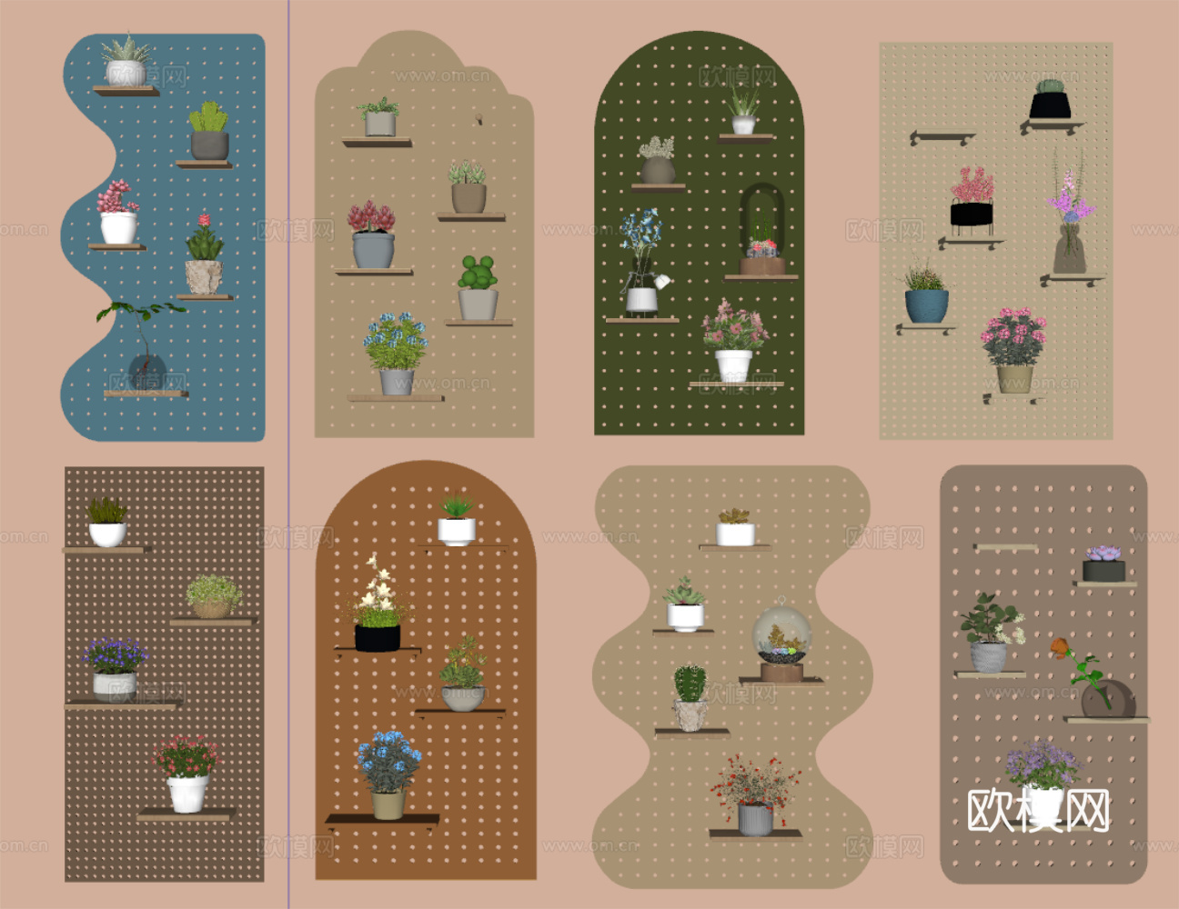 洞洞墙盆栽su模型下载（渲染图2）