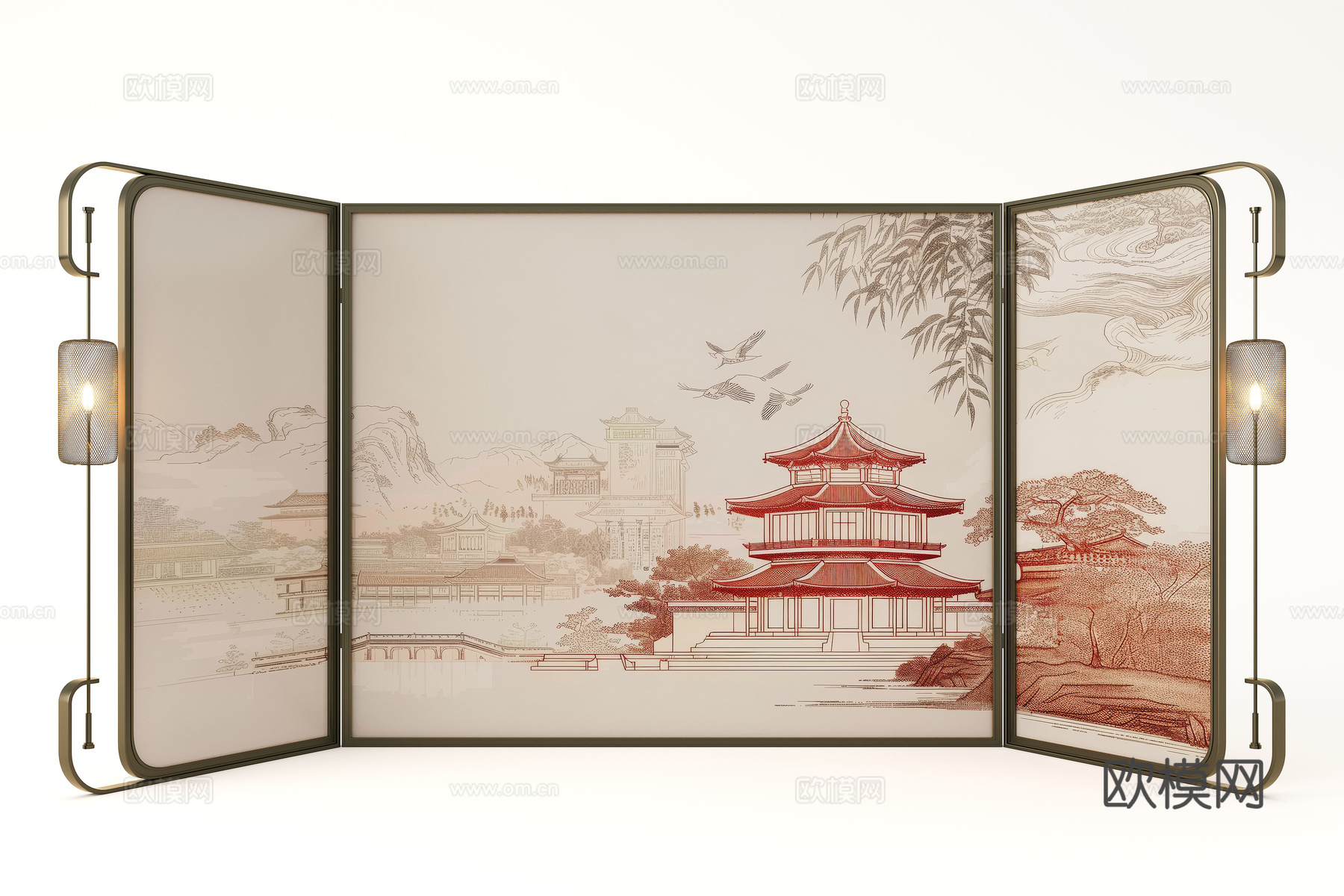 现代屏风隔断 意式屏风 金属屏风3d模型