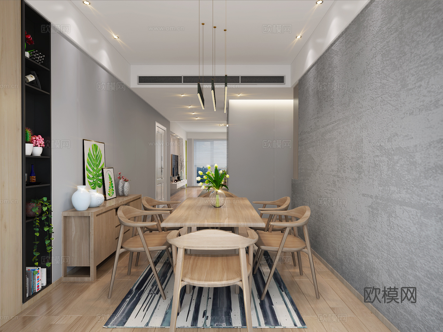 北欧餐厅 餐桌椅 装饰柜3d模型