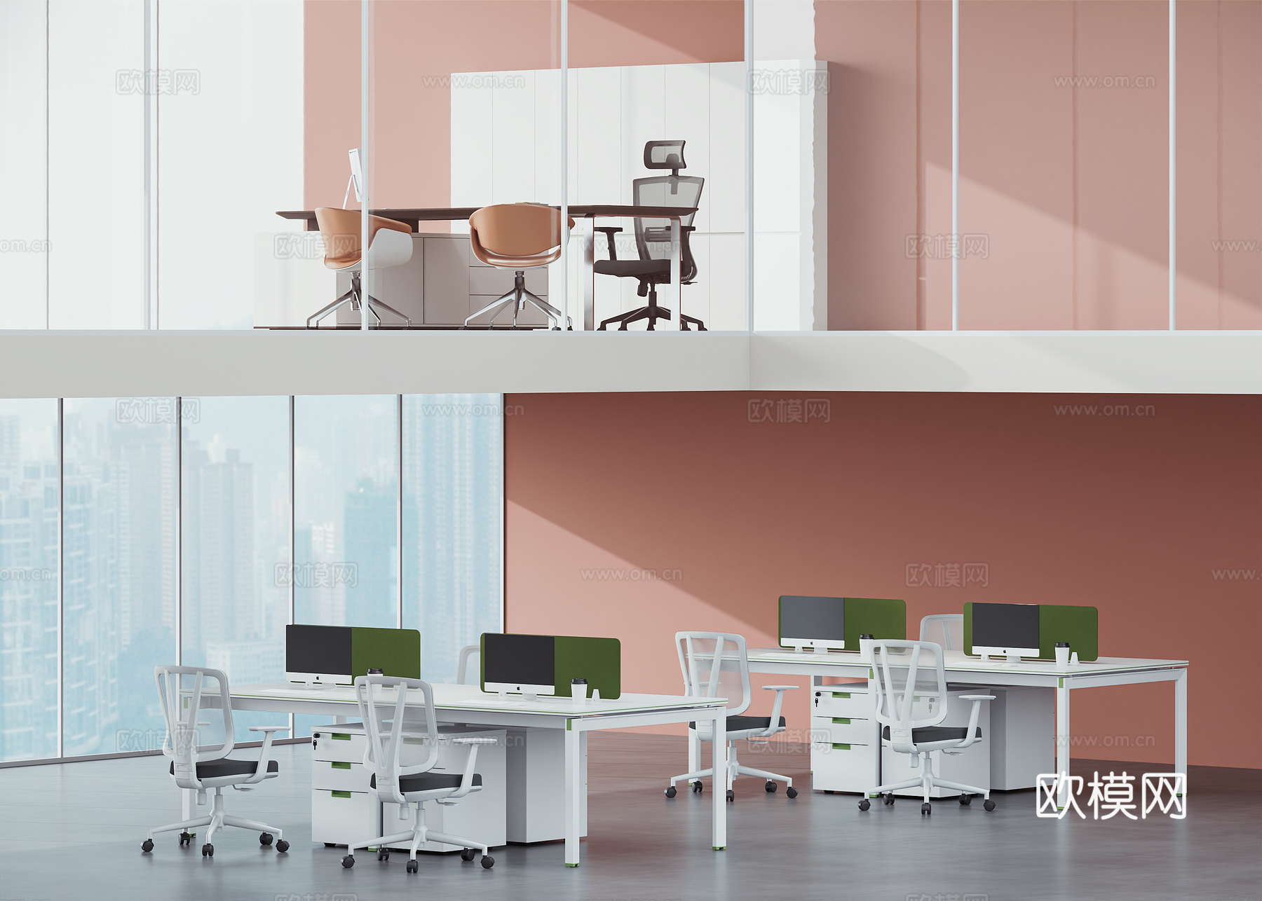 现代开放办公区3d模型