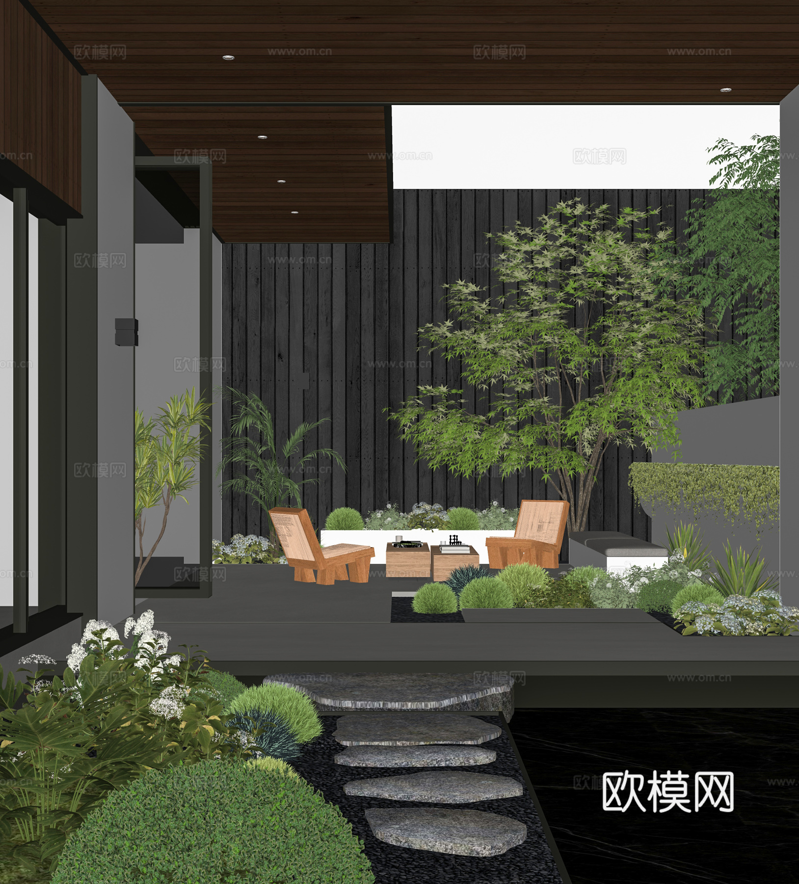 现代简约别墅花园庭院su模型