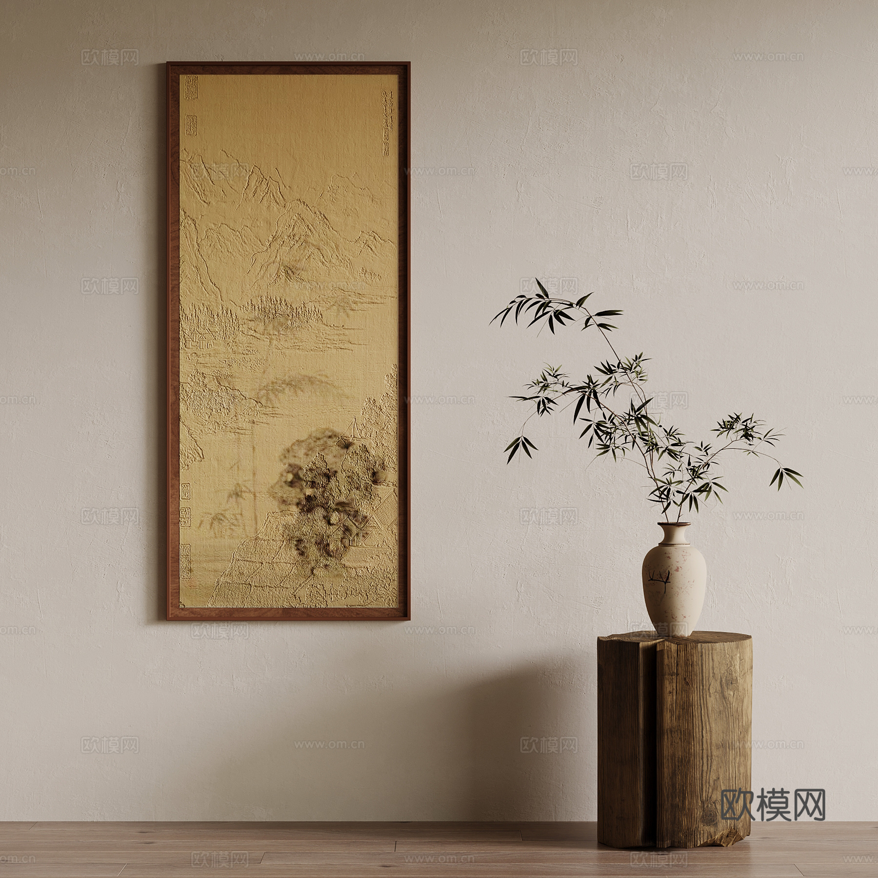 新中式挂画 装饰画 花瓶3d模型