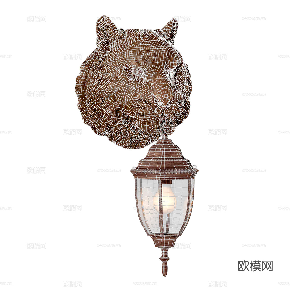 美式复古老虎头装饰壁灯3d模型