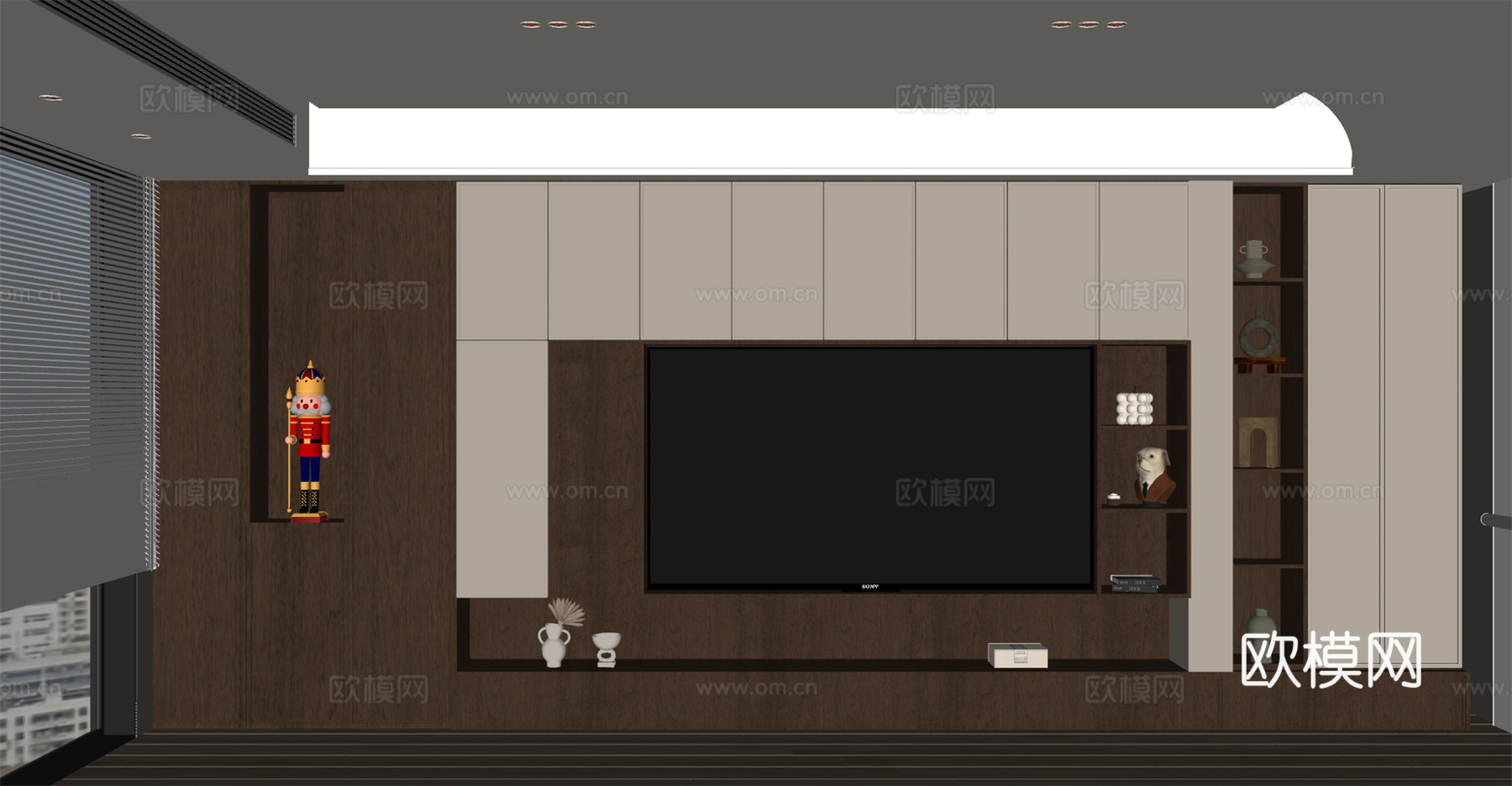 中古风电视背景墙 电视柜su模型