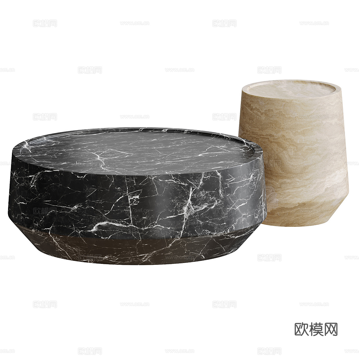 现代意式大理石圆茶几组合3d模型