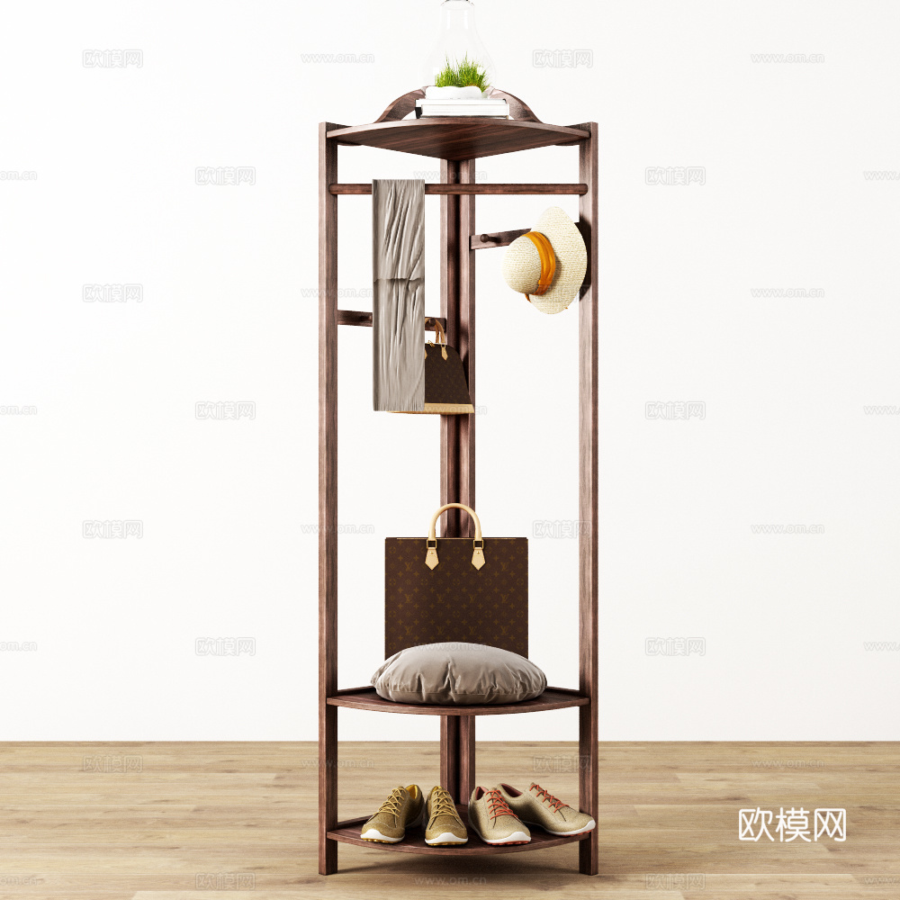 现代实木衣架包包鞋子饰品3d模型