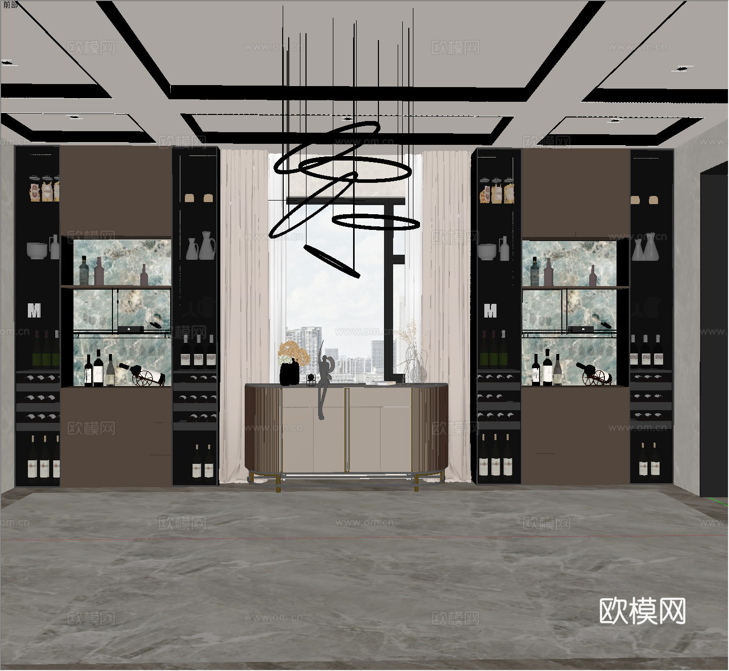 意式轻奢别墅餐厅 意式轻奢别墅餐厅 现代轻奢装饰矮柜 现代轻su模型