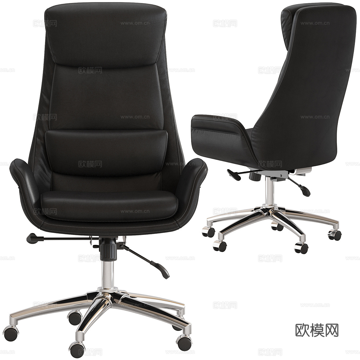 现代意式黑色皮革办公椅3d模型