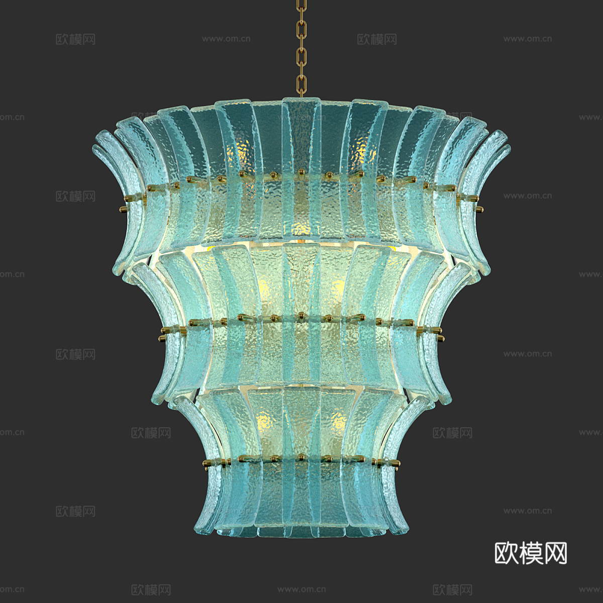 新中式轻奢金属玻璃装饰吊灯3d模型