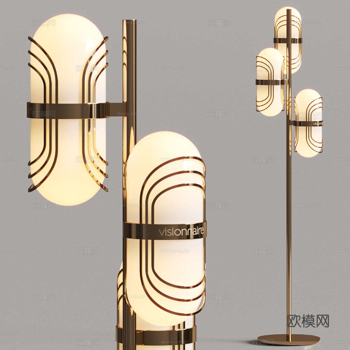 现代轻奢金属玻璃装饰落地灯3d模型