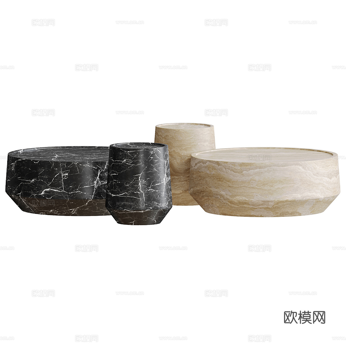 现代意式大理石圆茶几组合3d模型