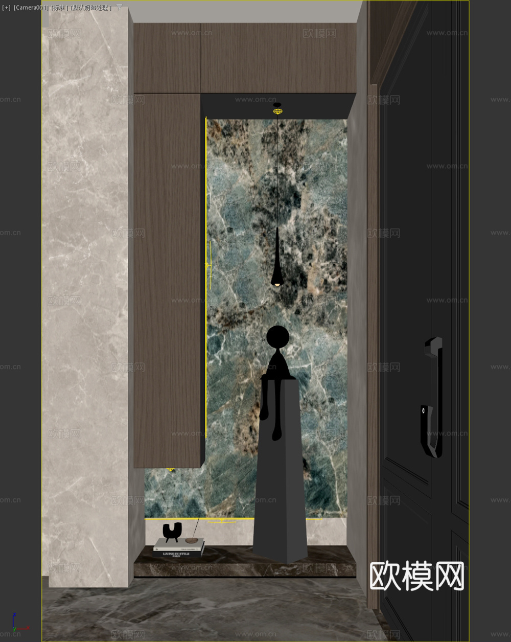 意式轻奢玄关门厅 意式极简入户端景 现代咖色过道背景 现代极3d模型