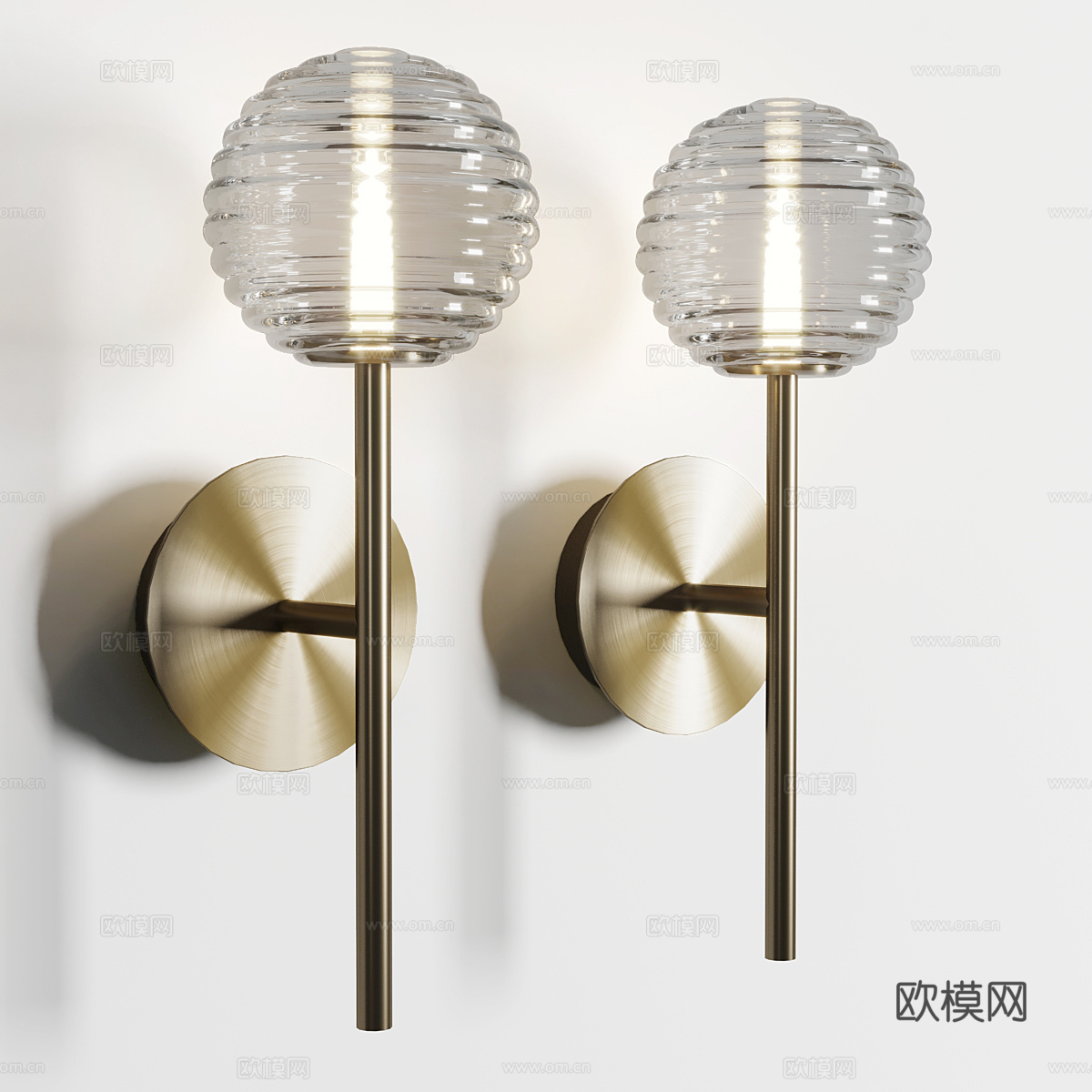 新中式轻奢金属玻璃装饰壁灯3d模型