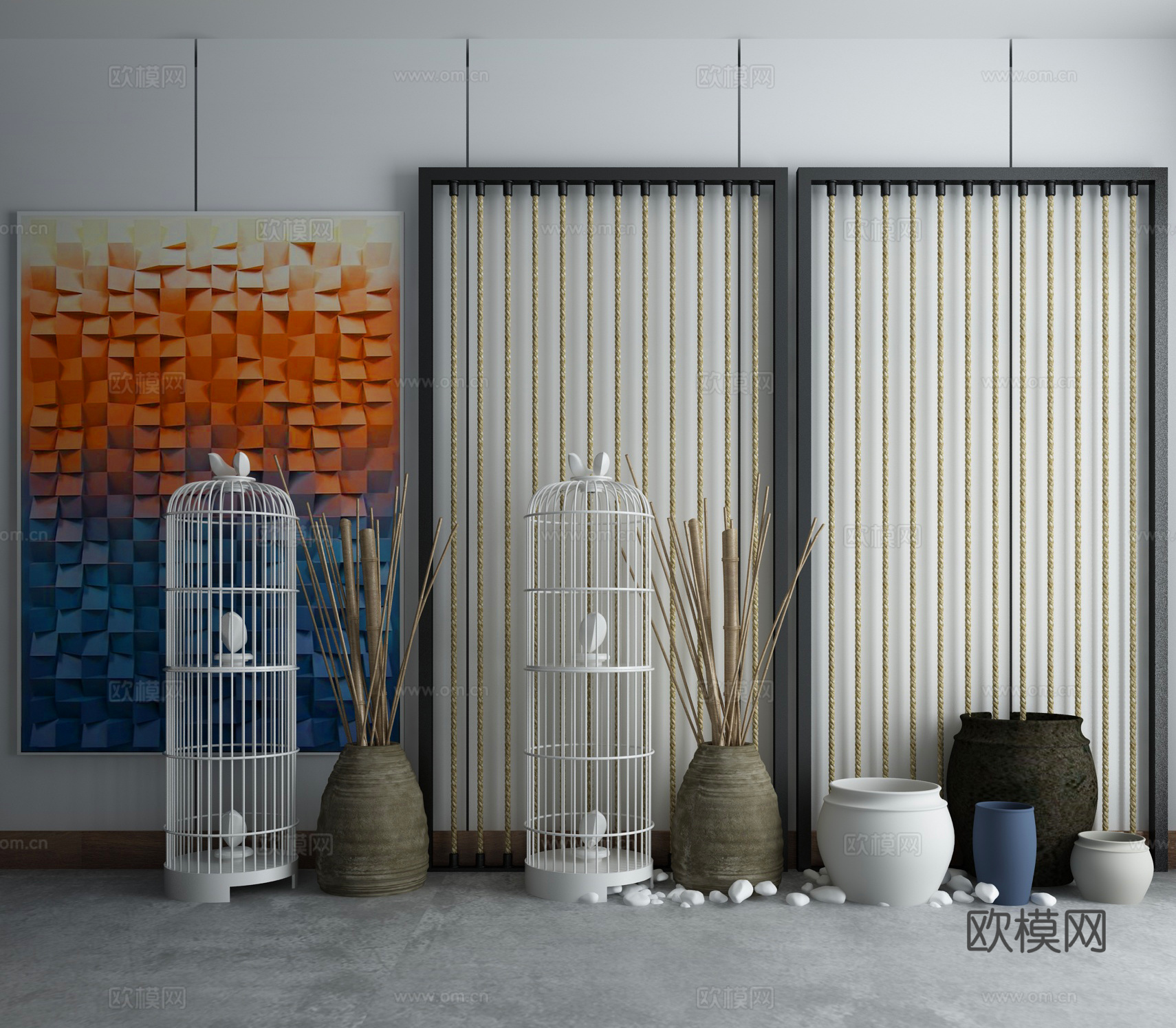 新中式景观小品 禅意空间 中式鸟笼3d模型