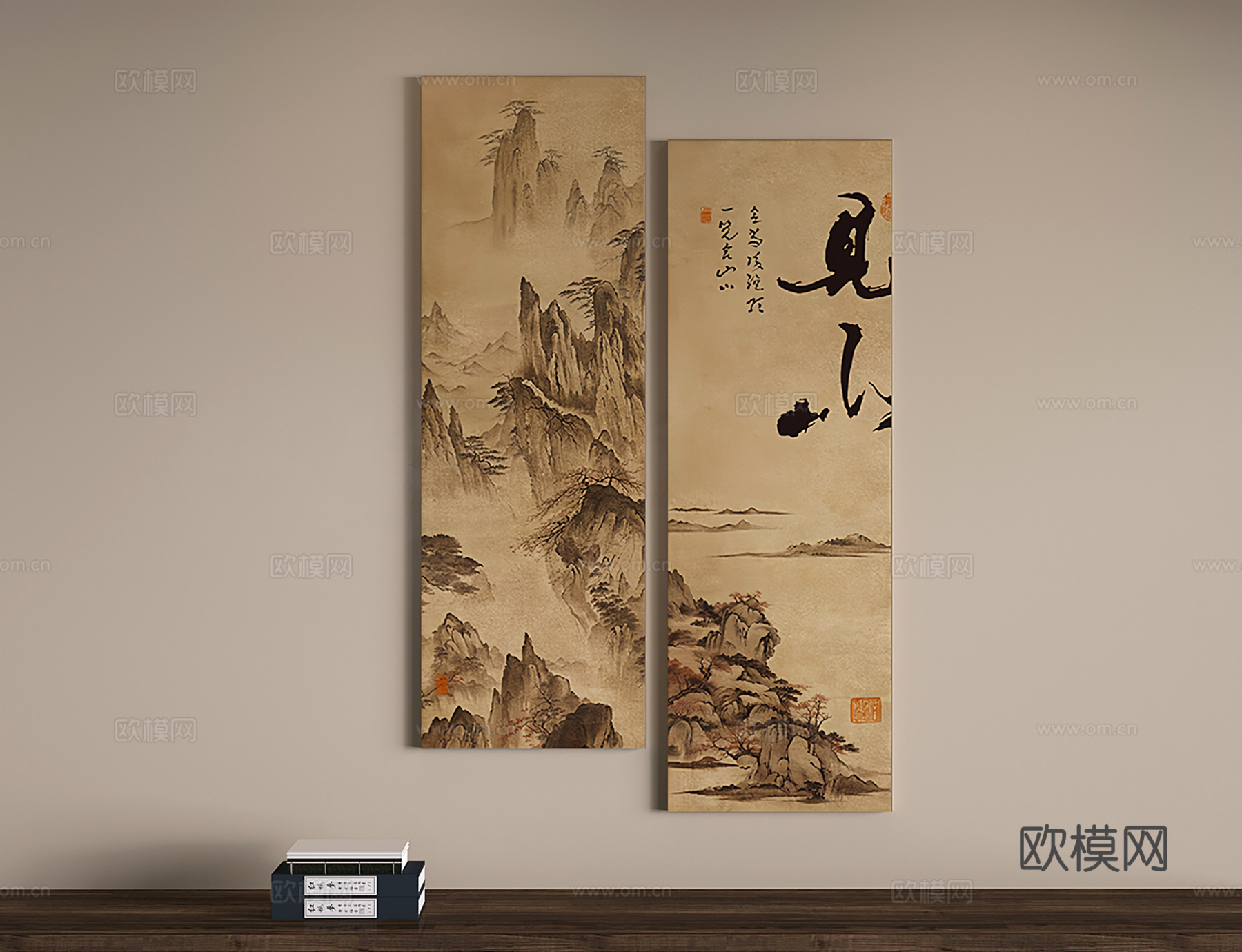 新中式挂画 禅意装饰画 宋代风景画见山3d模型