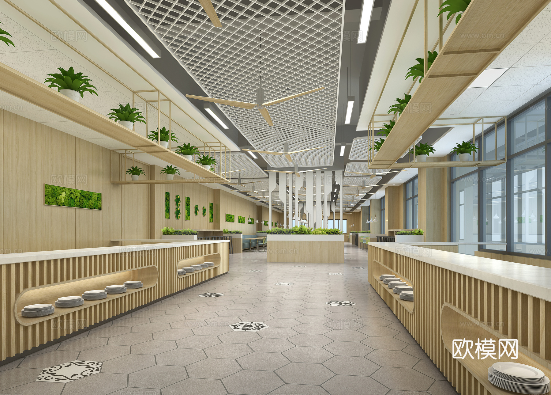 现代食堂 现代餐厅 自助餐厅3d模型
