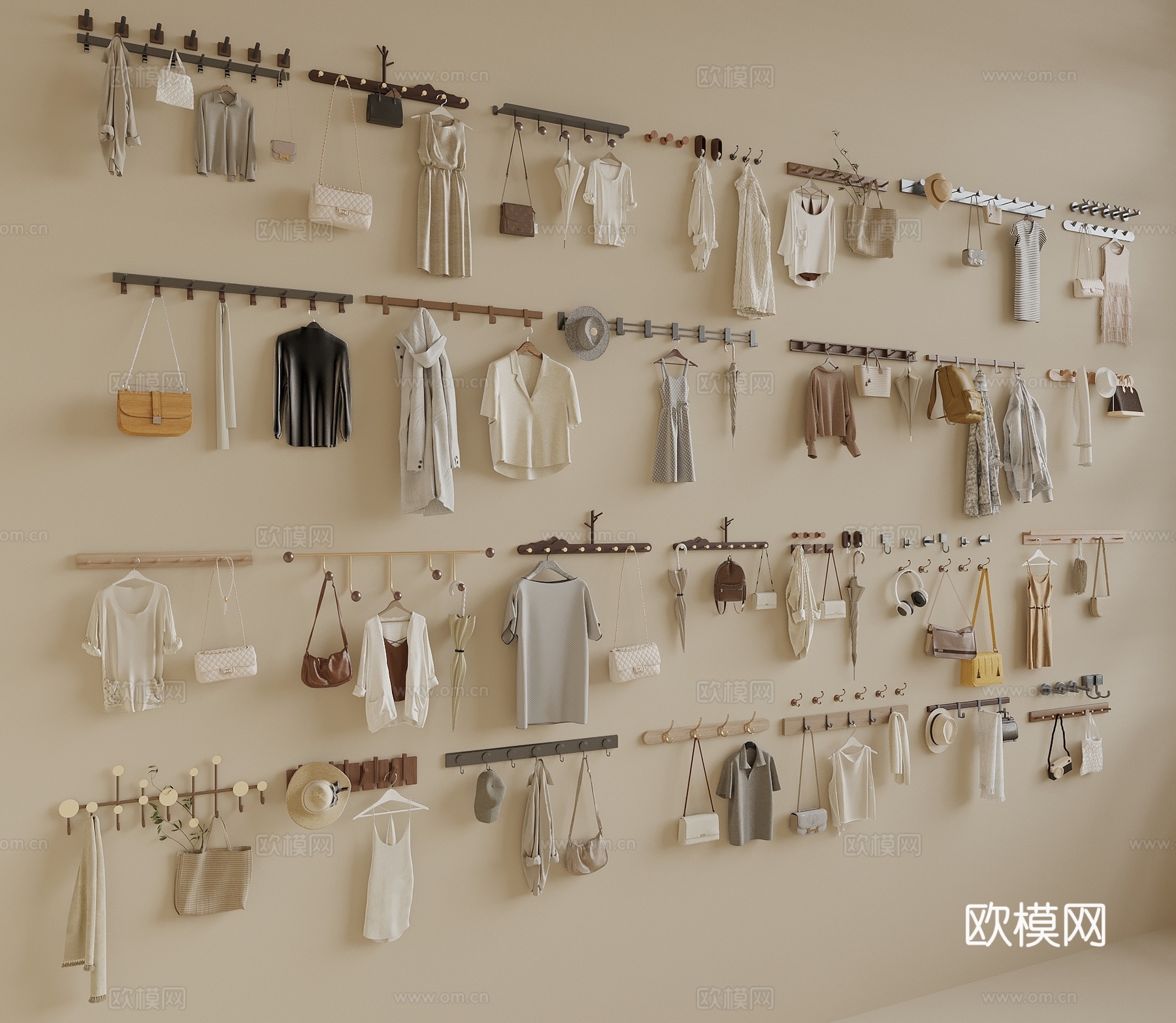 现代挂衣钩 挂衣钩 衣架 服饰  玄关衣架su模型