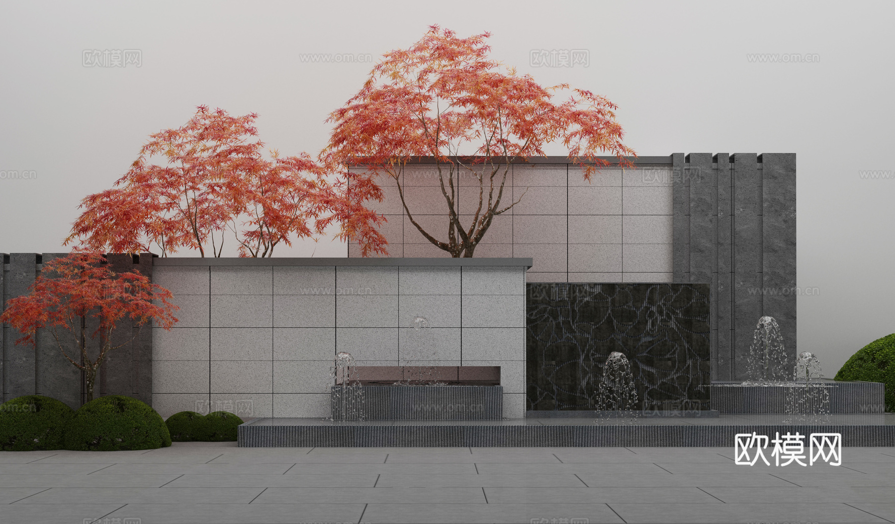 中式风格庭院景观水景墙3d模型