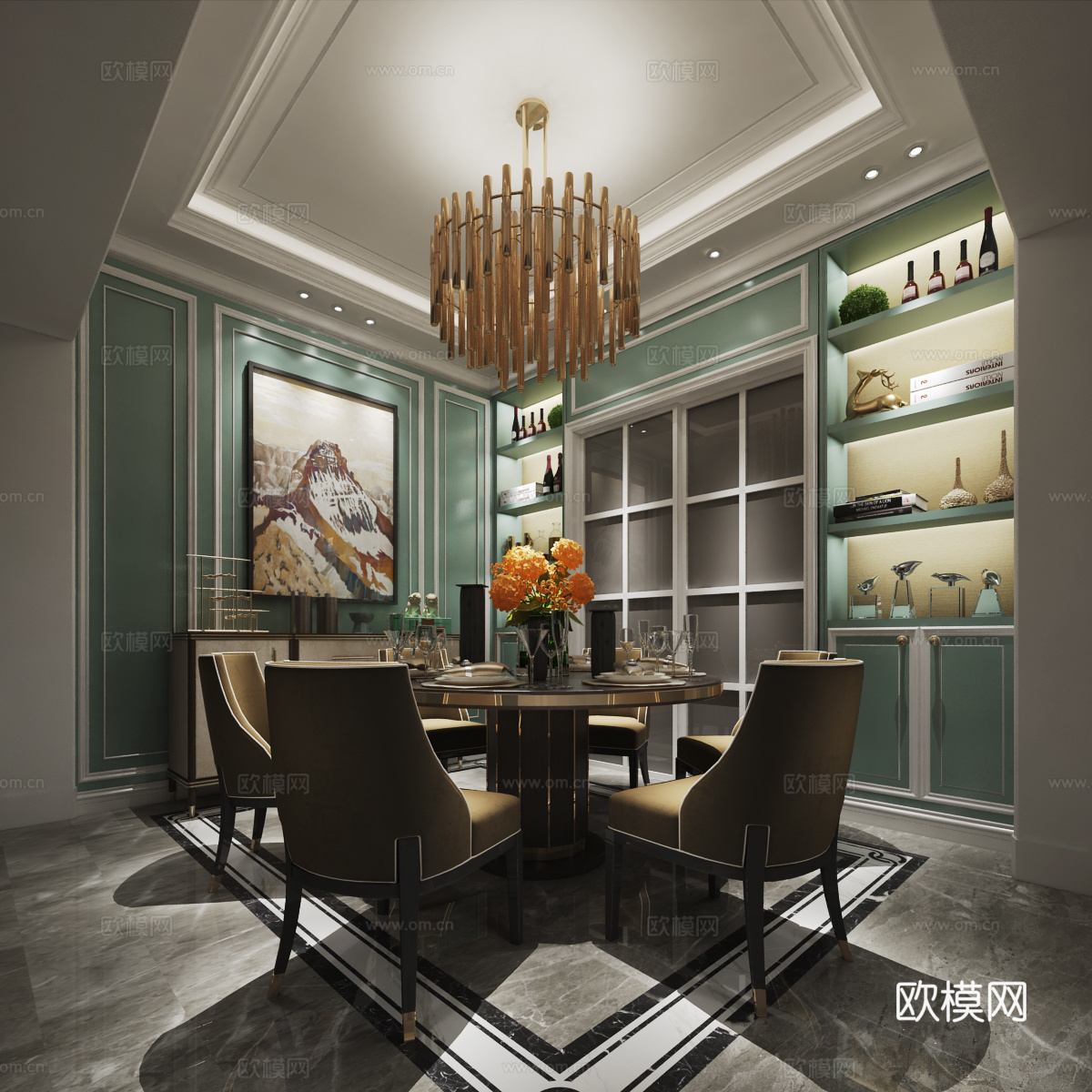 美式餐厅 餐桌椅组合3d模型