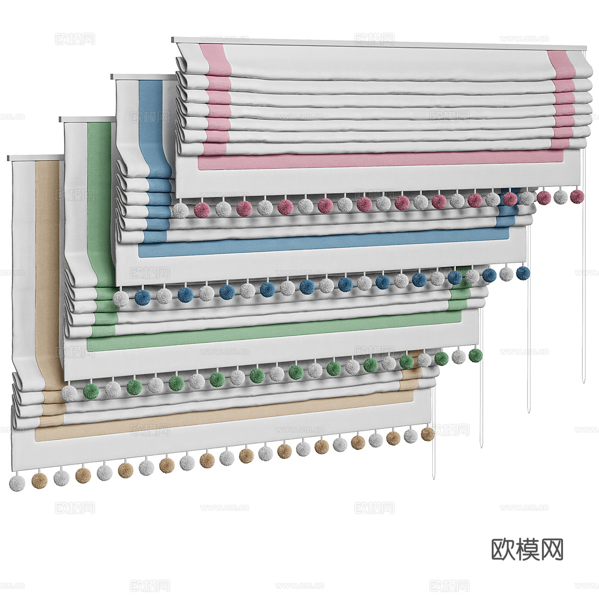 现代奶油风儿童布艺罗马帘3d模型