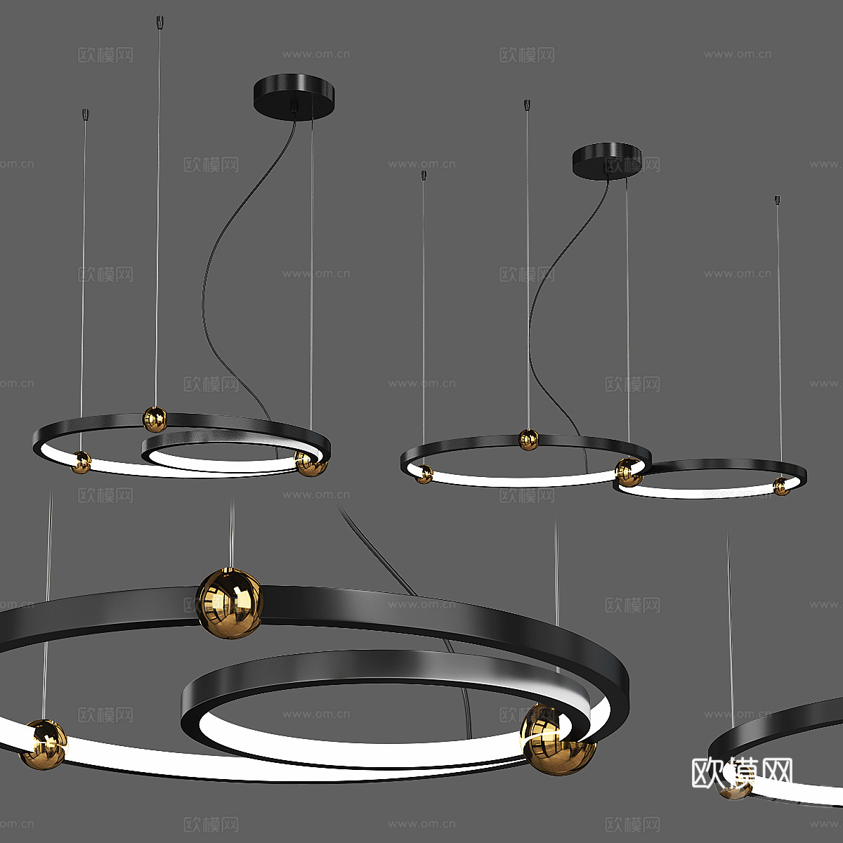 现代意式轻奢圆环金属吊灯3d模型