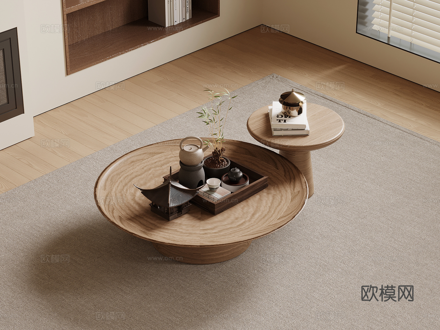 茶几 新中式茶几 组合茶几 托盘摆件3d模型