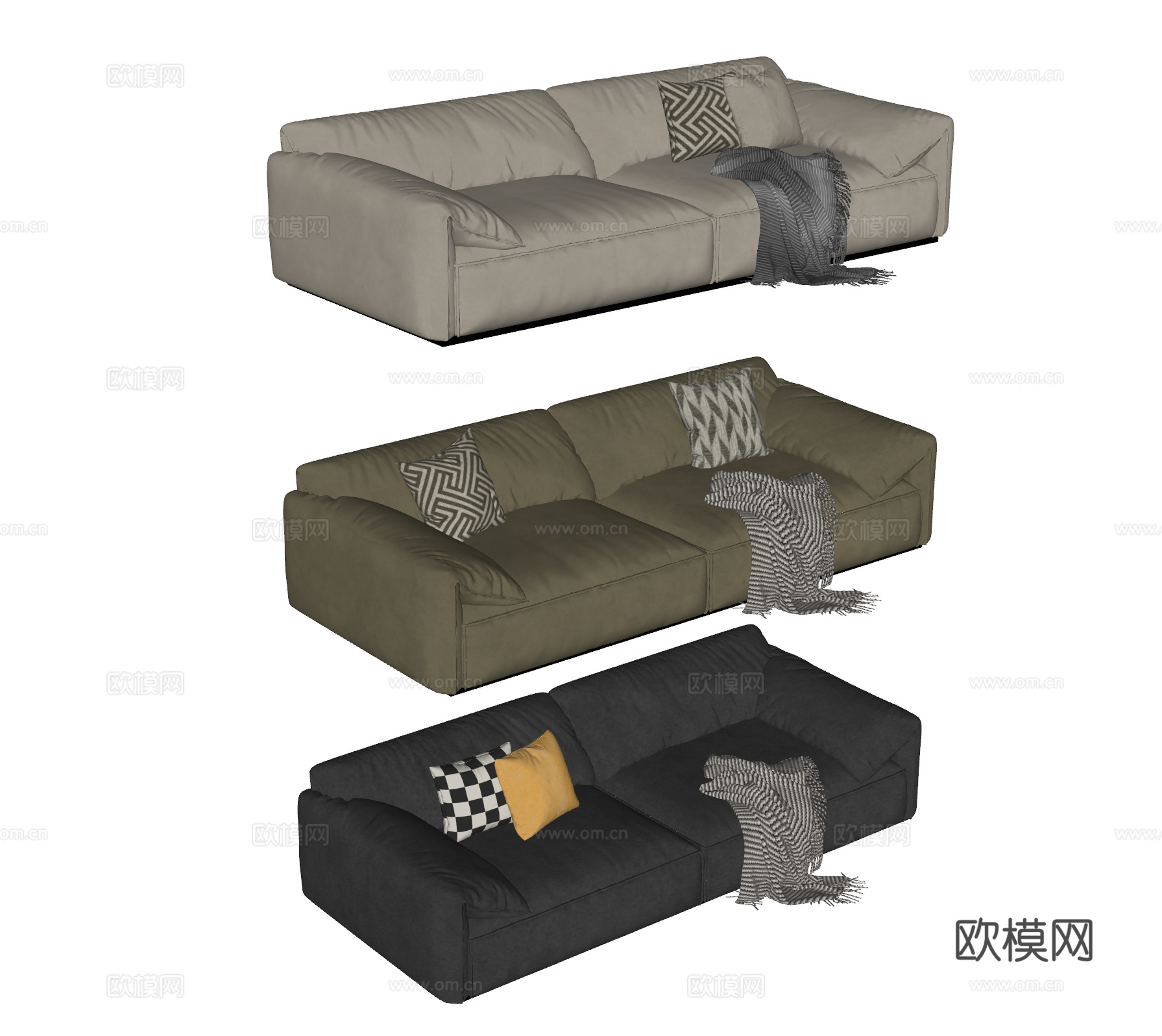 baxter 现代 意式 中古风 双人沙发 皮沙发 大象耳朵su模型