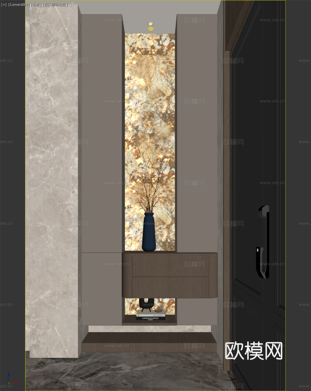 意式轻奢玄关门厅 意式极简入户端景 现代咖色过道背景 意式装3d模型