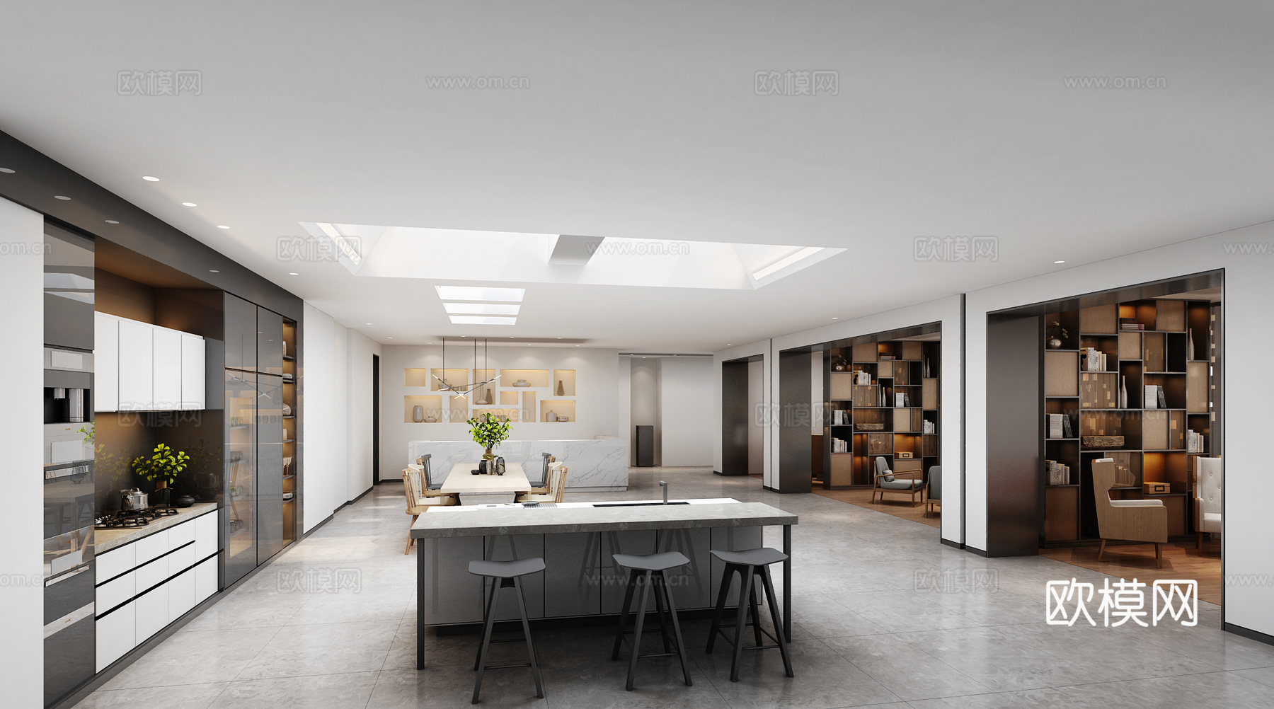 现代餐厅 餐桌椅组合  吊灯3d模型