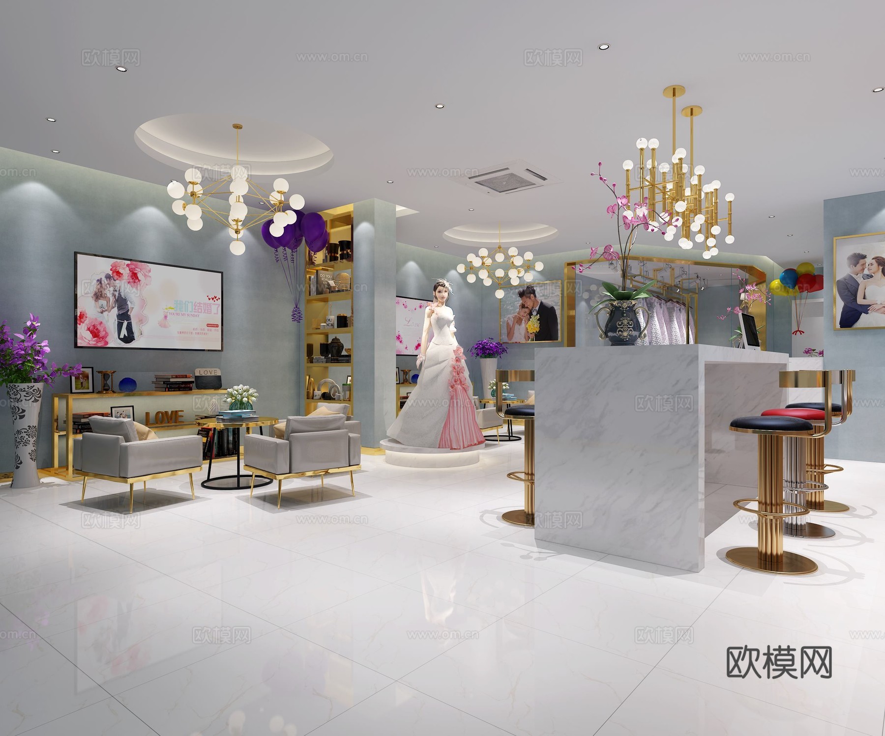 现代婚纱摄影  吊灯 沙发3d模型