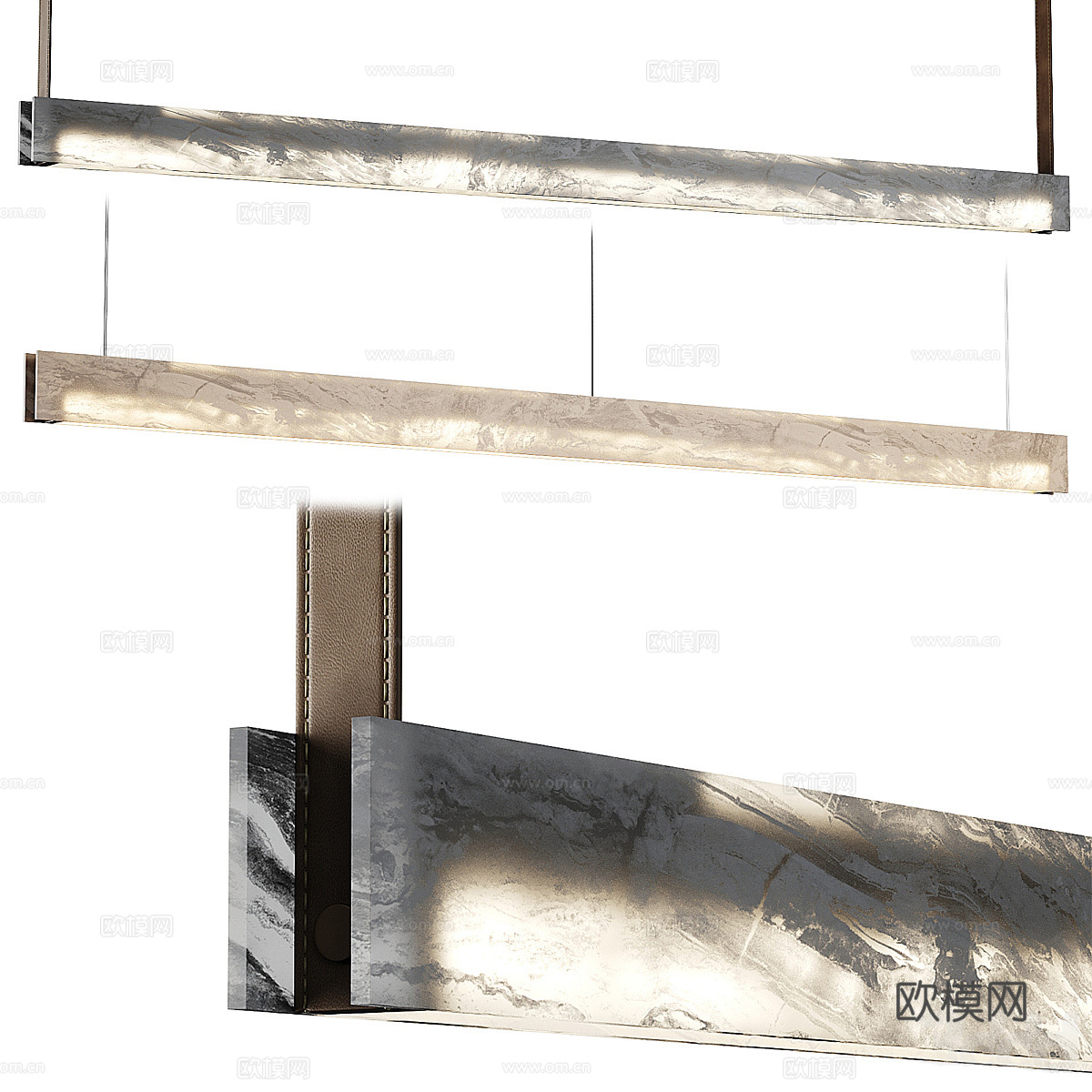 现代意式轻奢透光石长条吊灯3d模型