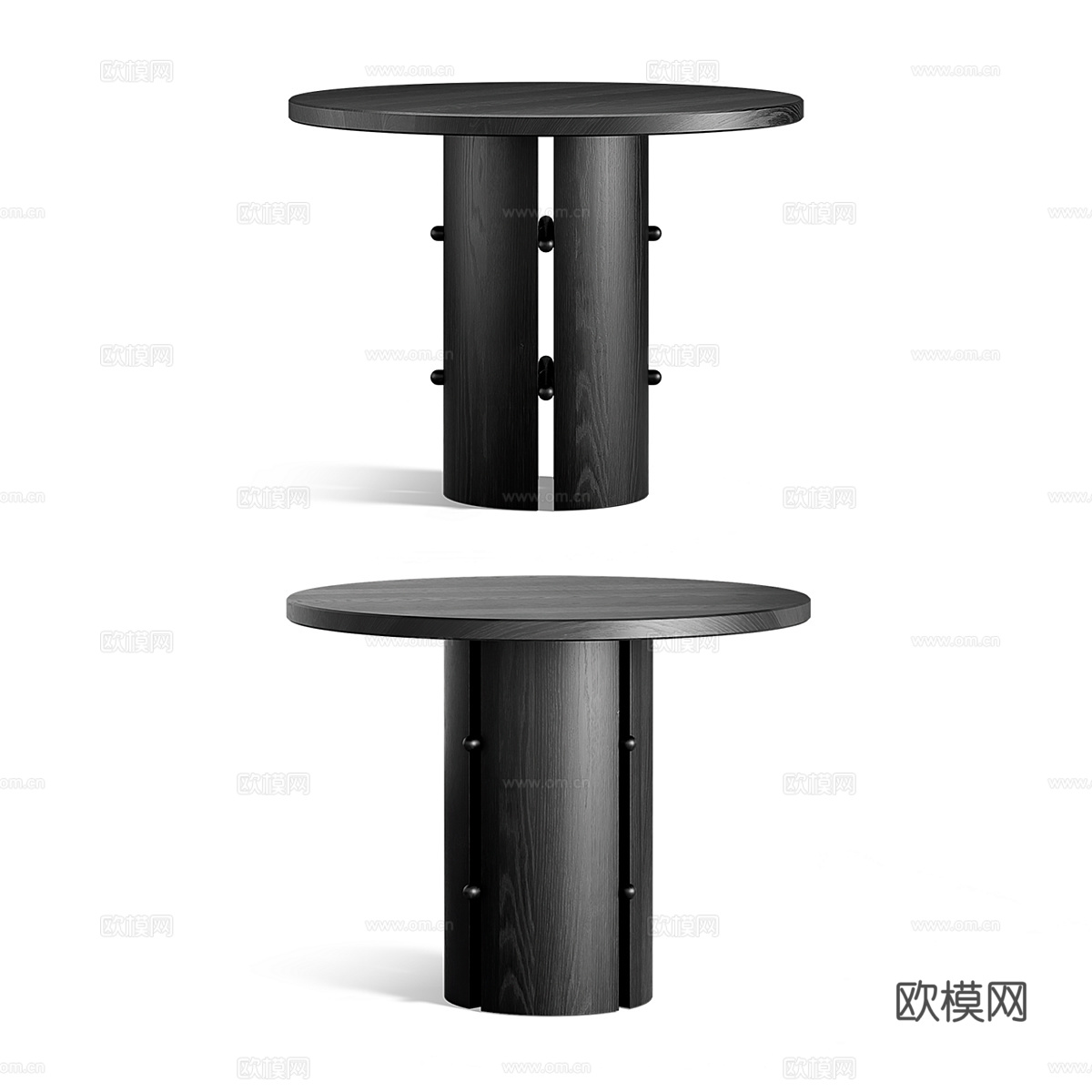 新中式侘寂黑色实木圆餐桌3d模型
