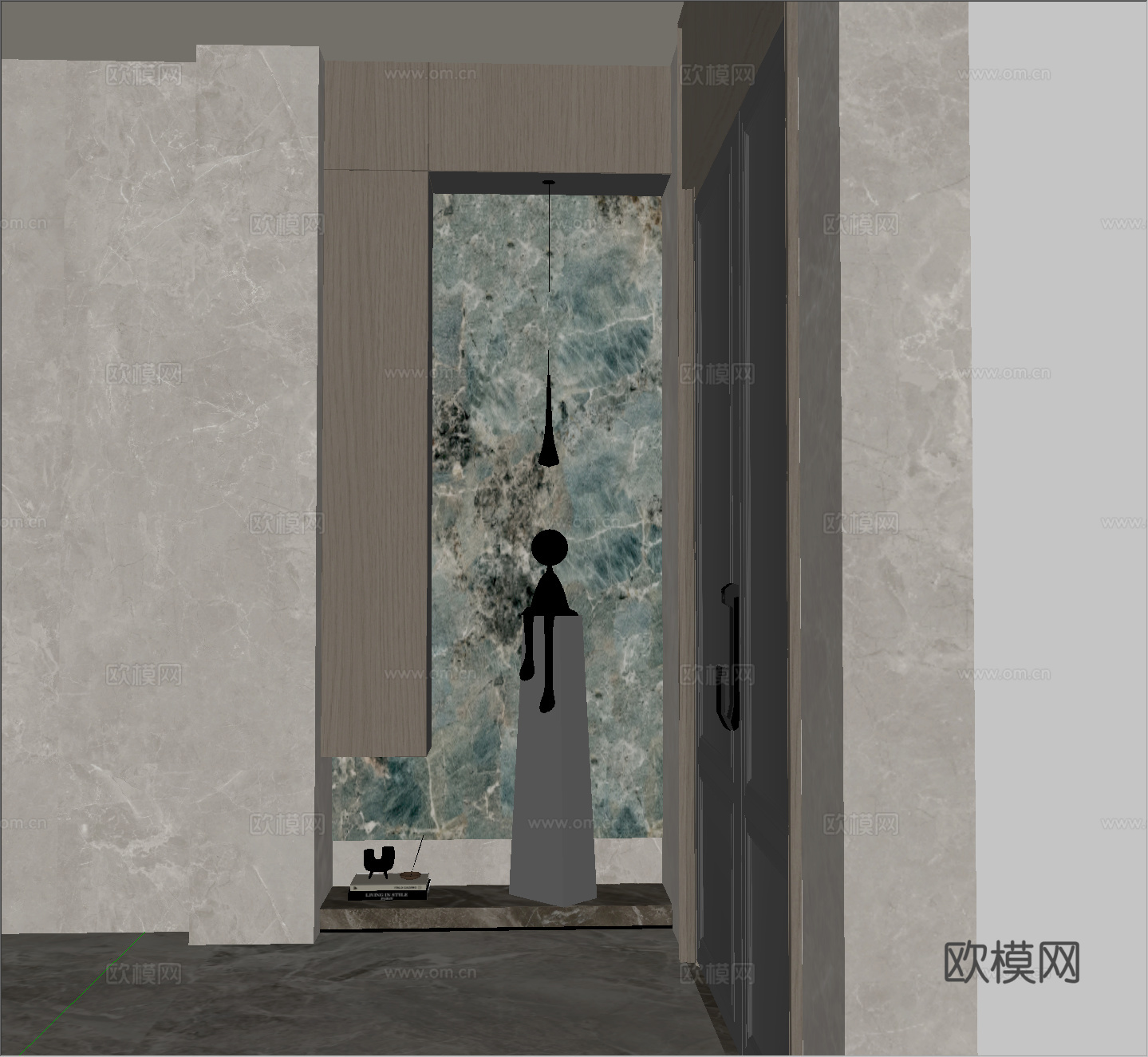 意式轻奢玄关门厅 意式极简入户端景 现代咖色过道背景 现代极su模型