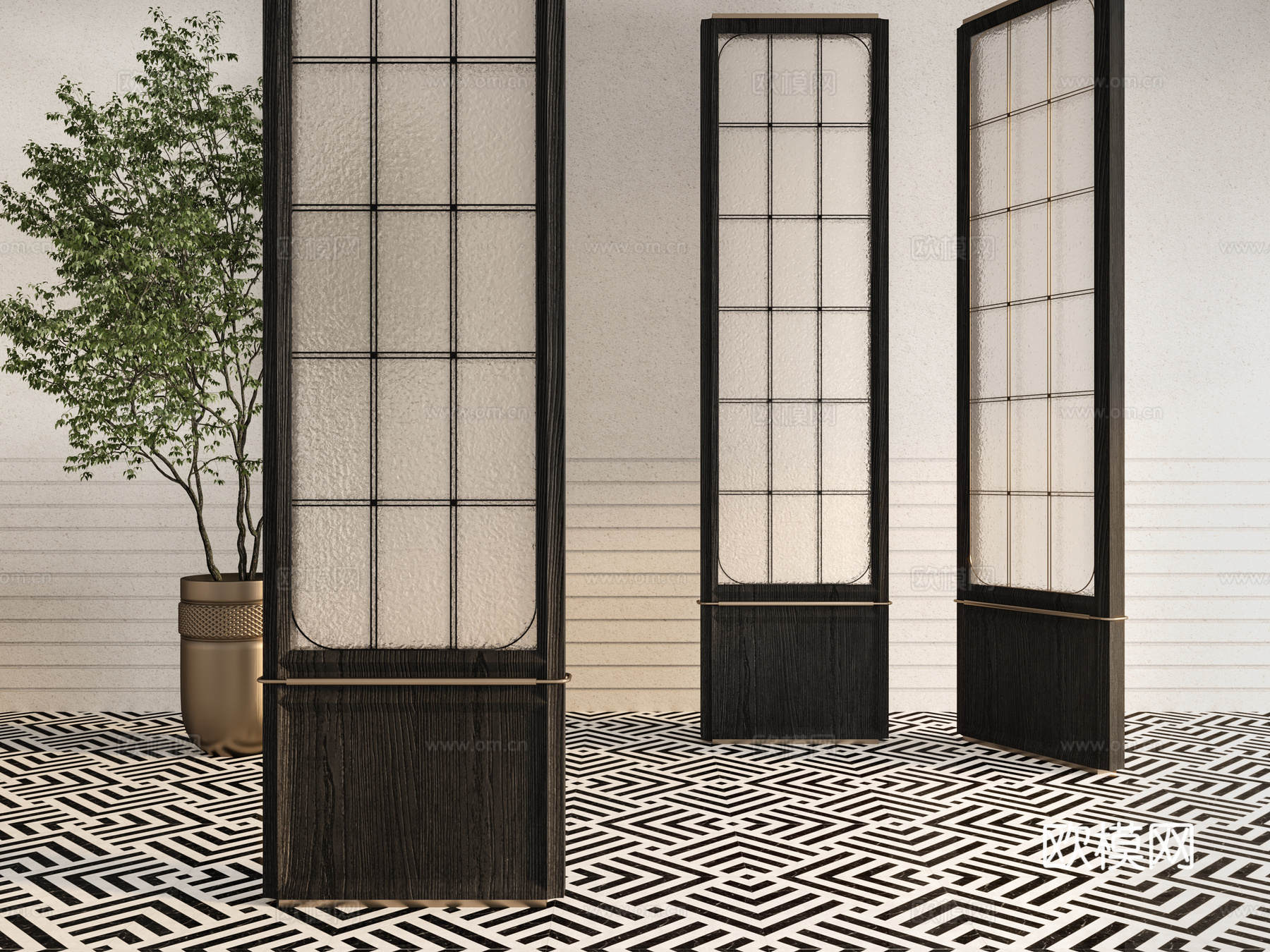 现代法式屏风隔断3d模型