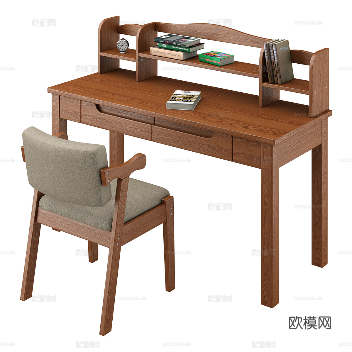 现代北欧原木风书桌椅3d模型
