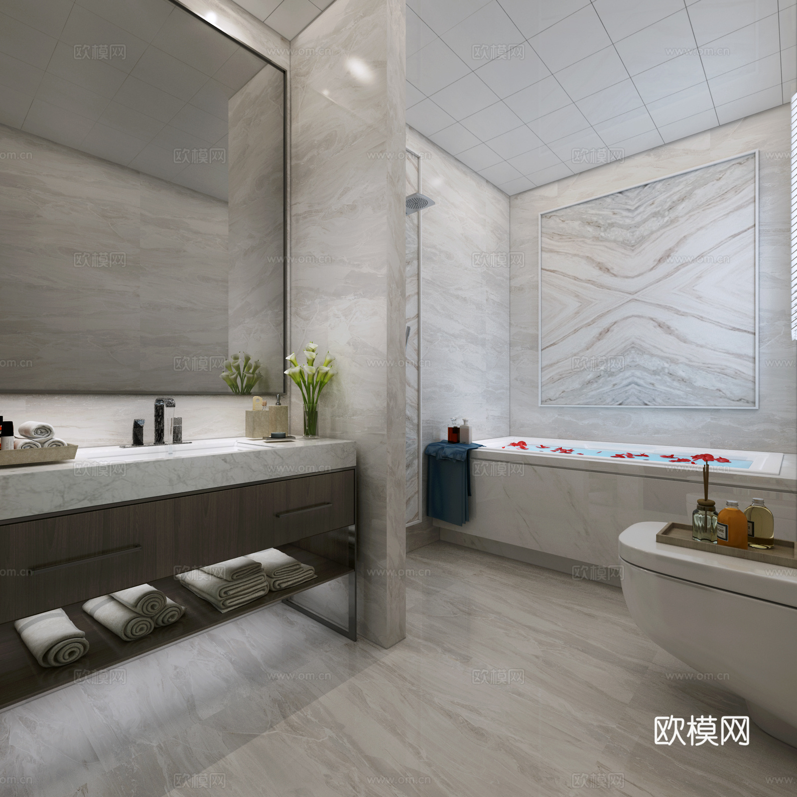 新中式衣帽间 卫生间3d模型