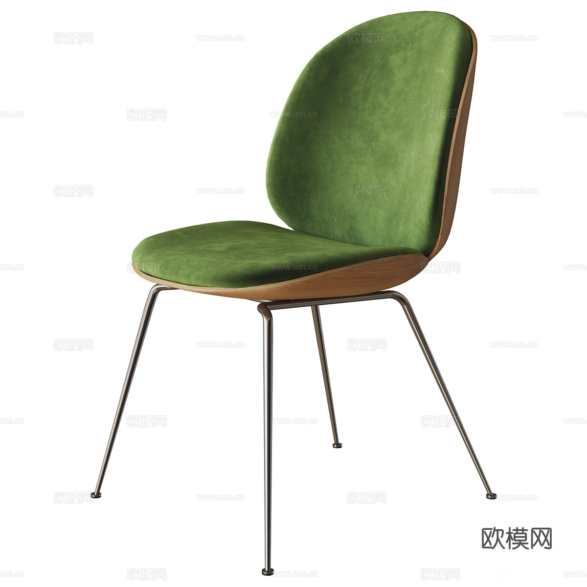 现代意式极简木质布艺单椅3d模型